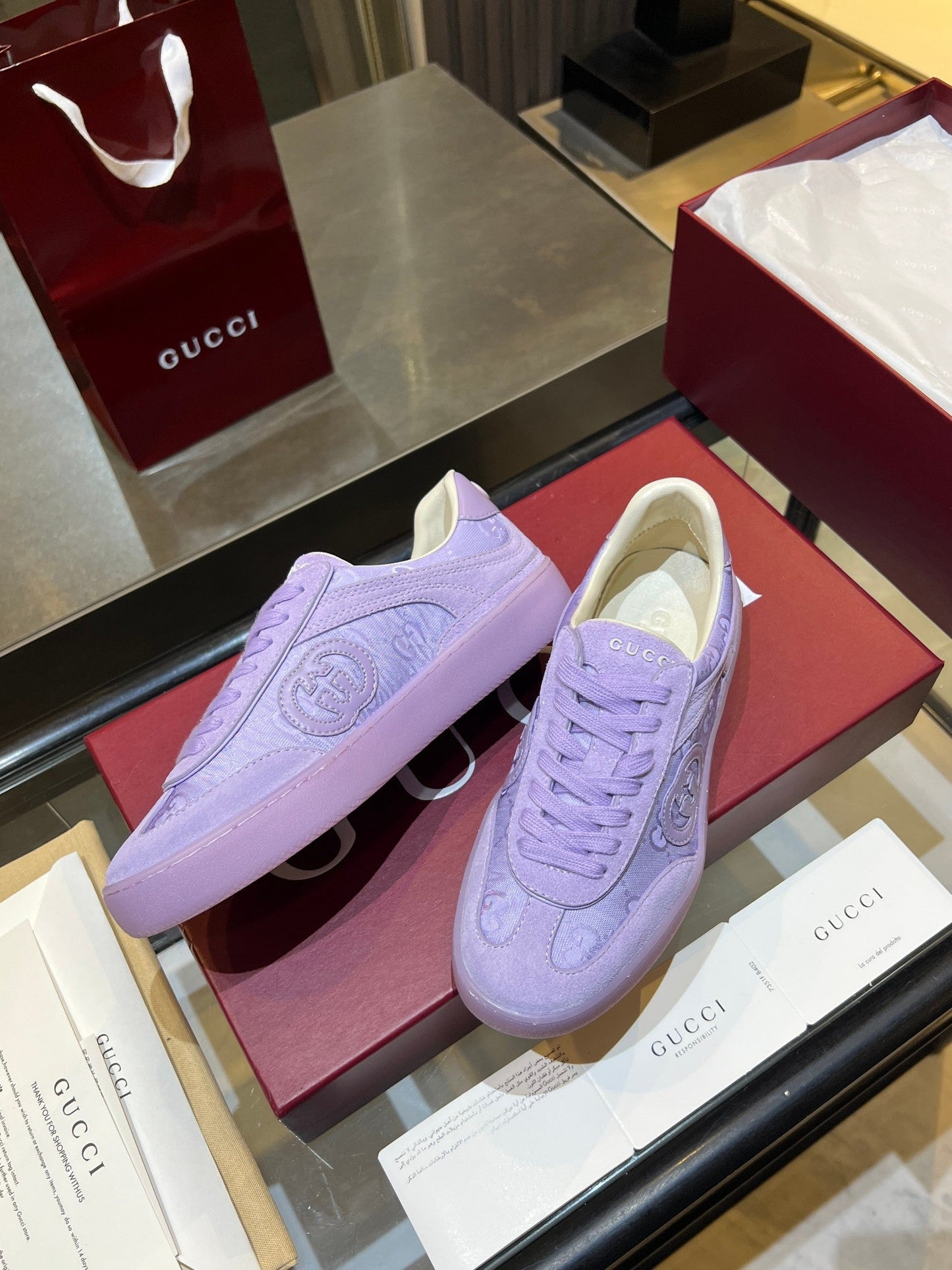 GG G75 Sneaker Light Purple Suede Fabric 818346