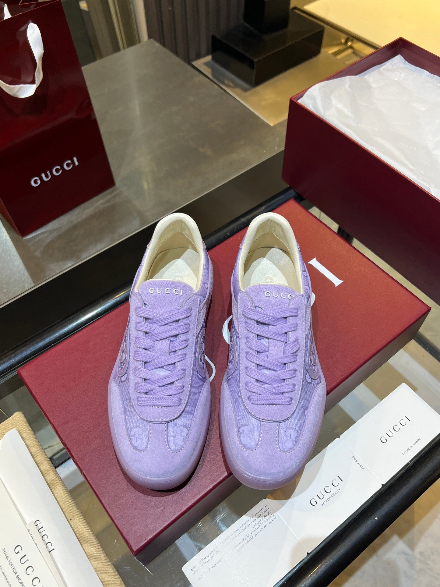 GG G75 Sneaker Light Purple Suede Fabric 818346