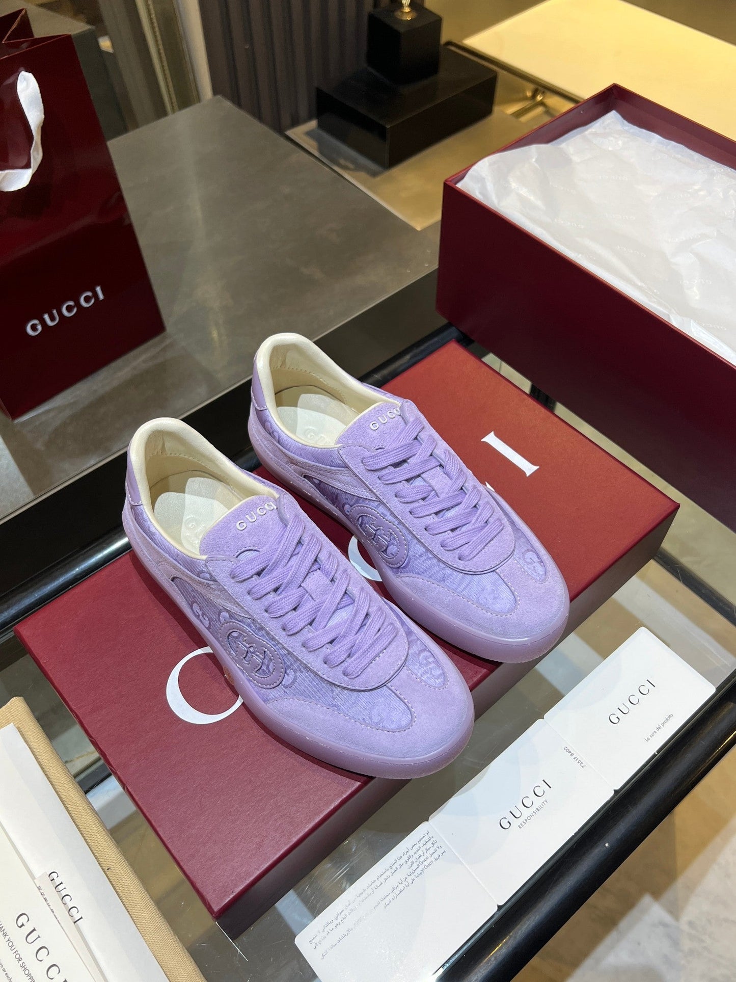 GG G75 Sneaker Light Purple Suede Fabric 818346