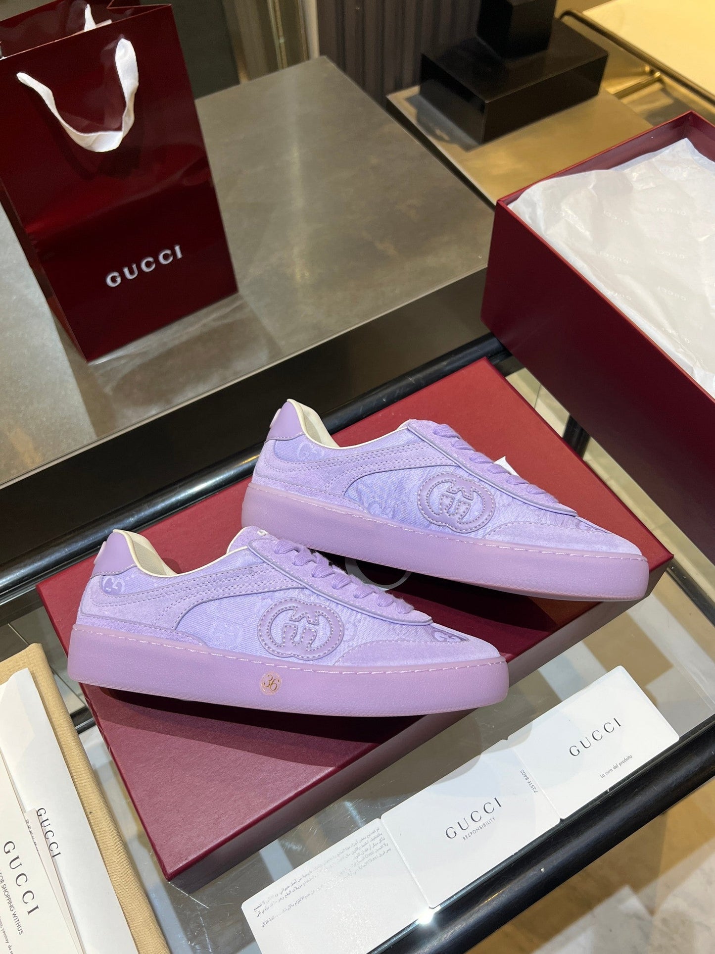 GG G75 Sneaker Light Purple Suede Fabric 818346