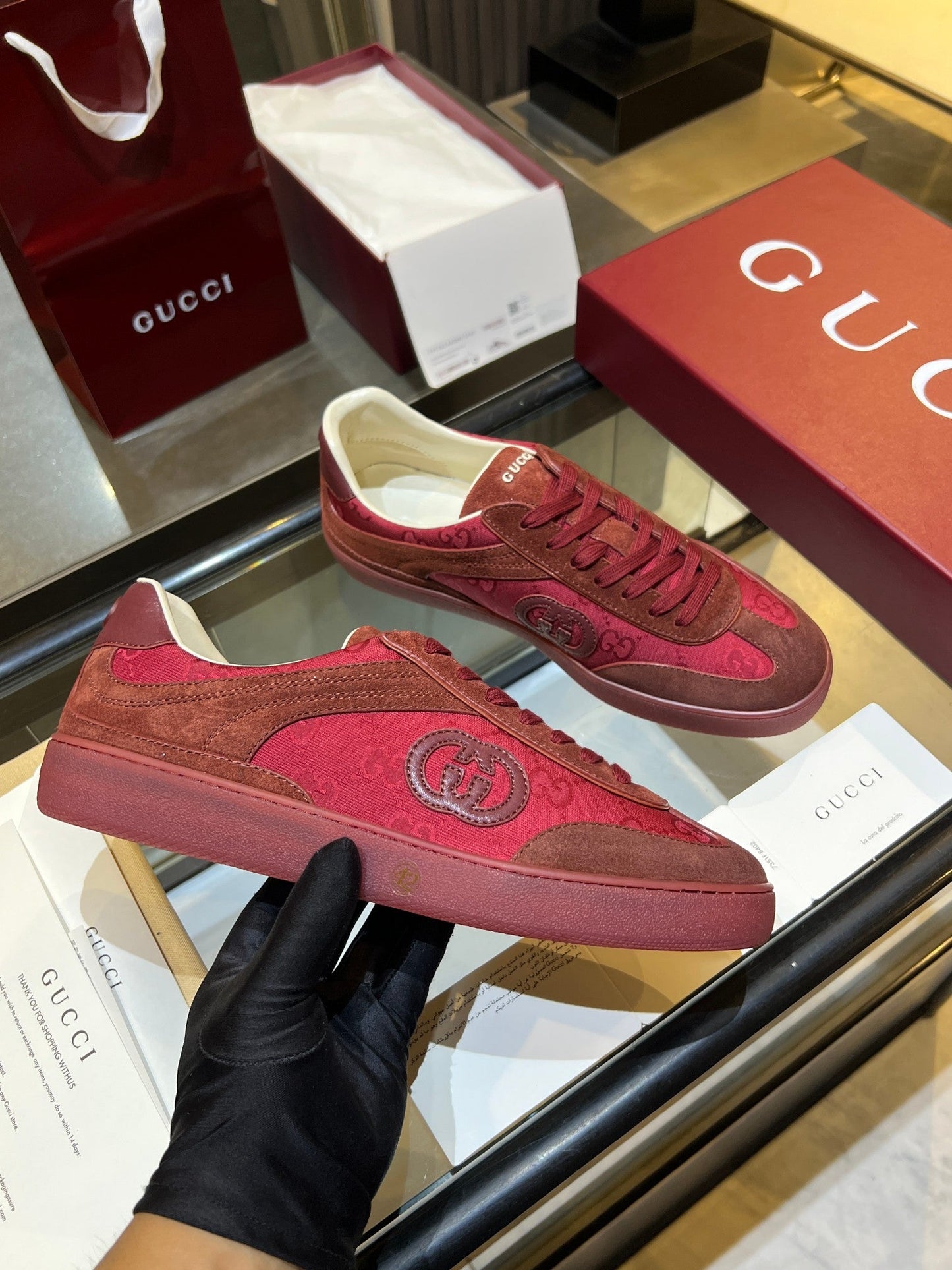GG G75 Sneaker Red Suede Canvas 818345