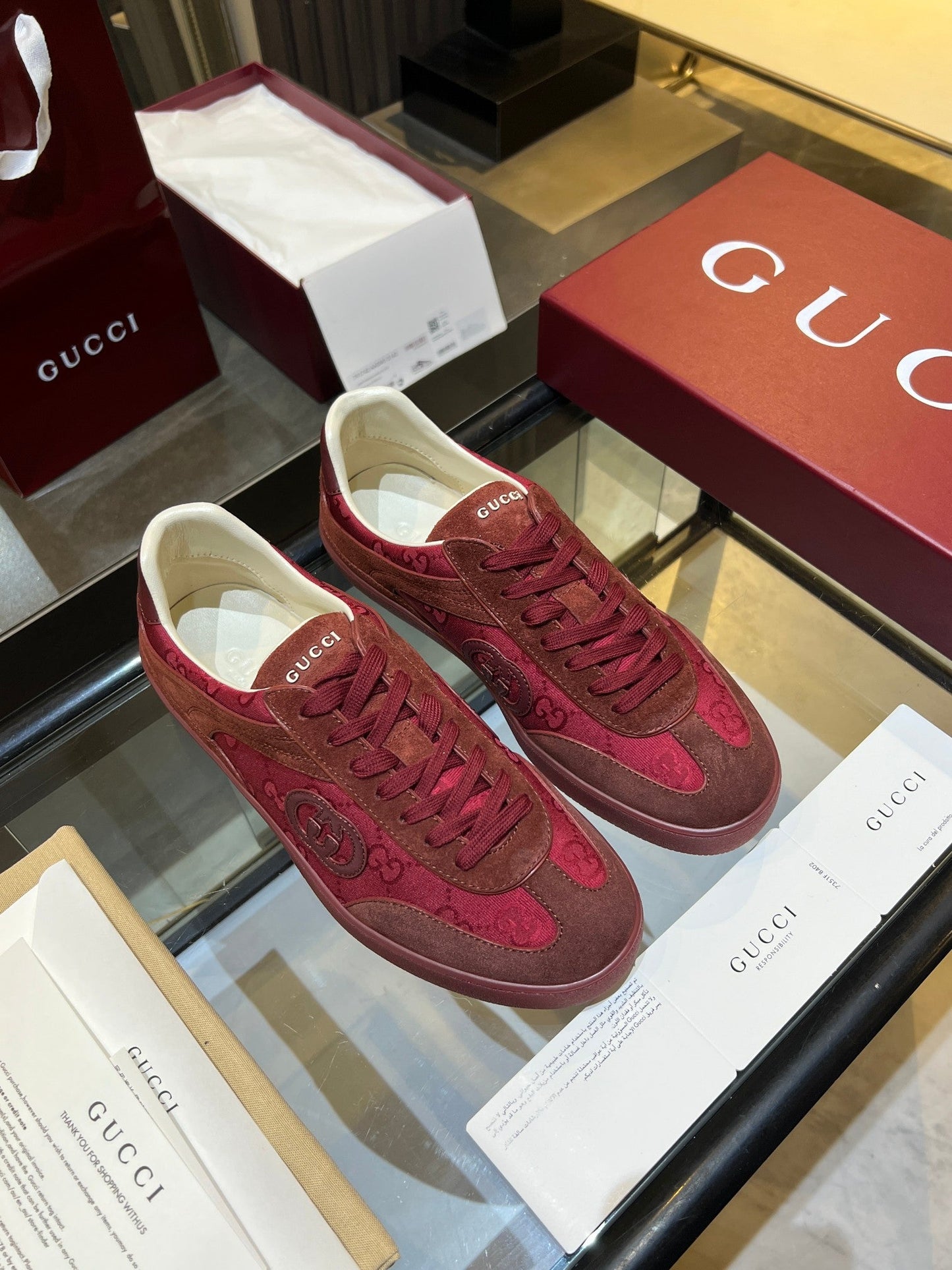 GG G75 Sneaker Red Suede Canvas 818345