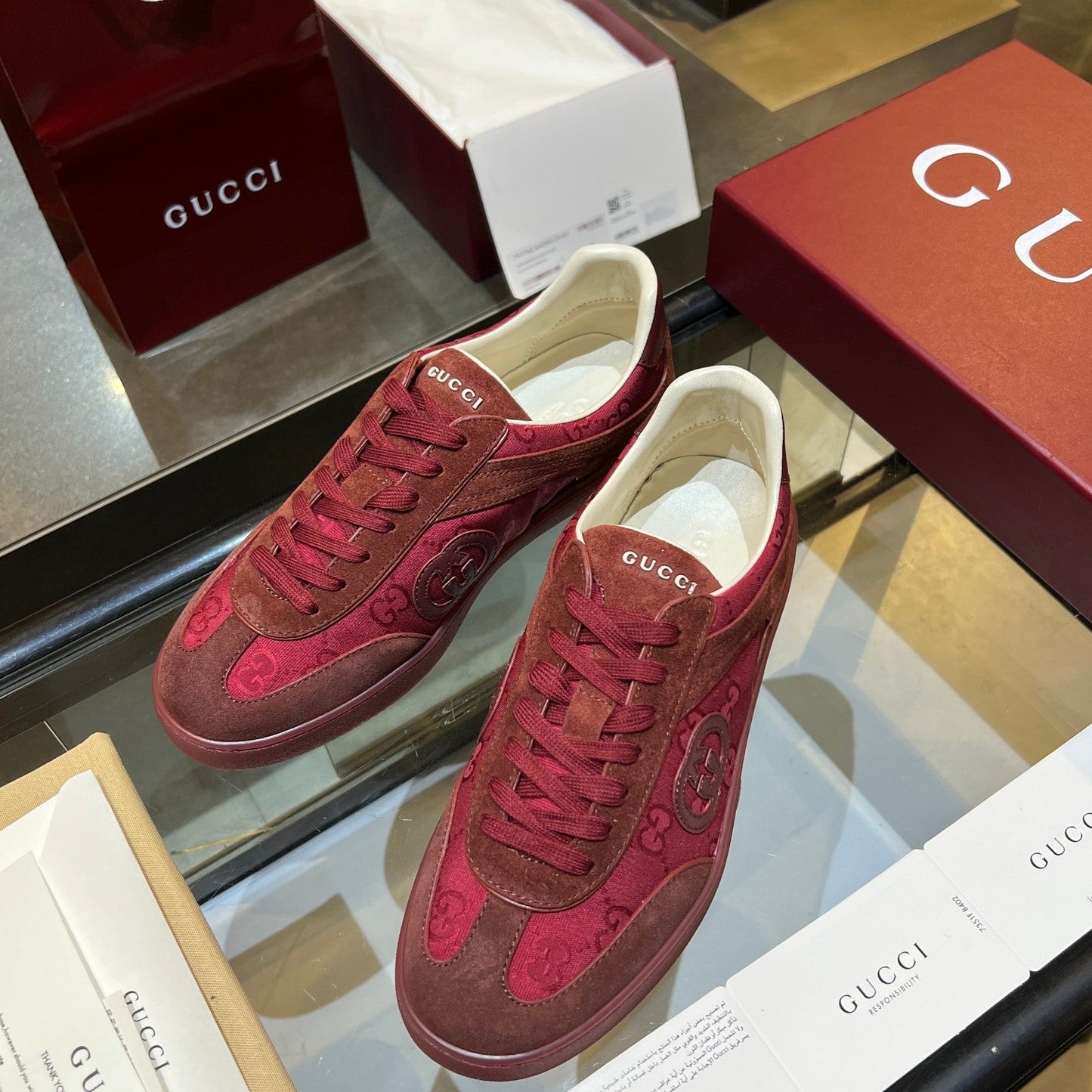 GG G75 Sneaker Red Suede Canvas 818345