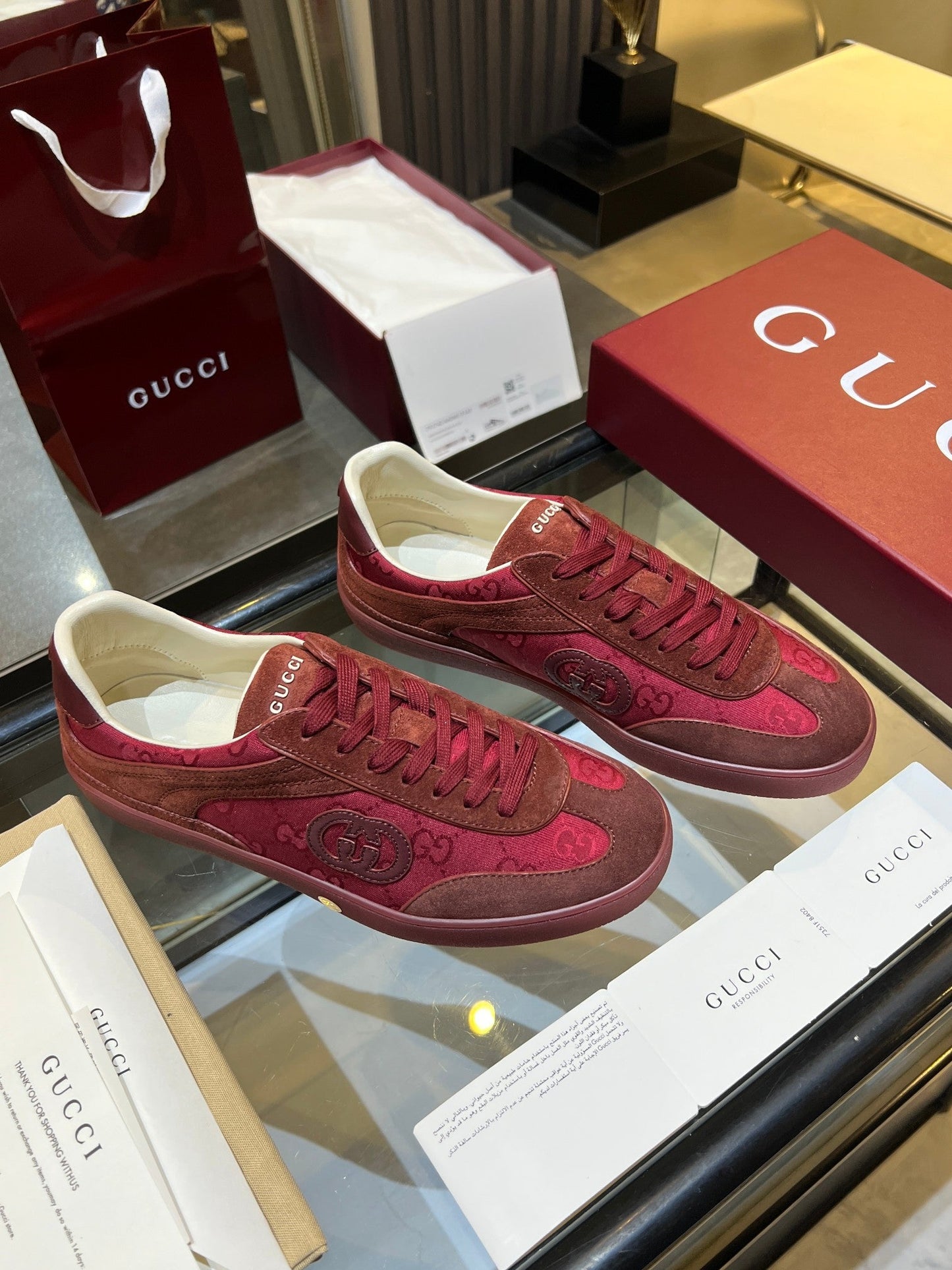 GG G75 Sneaker Red Suede Canvas 818345