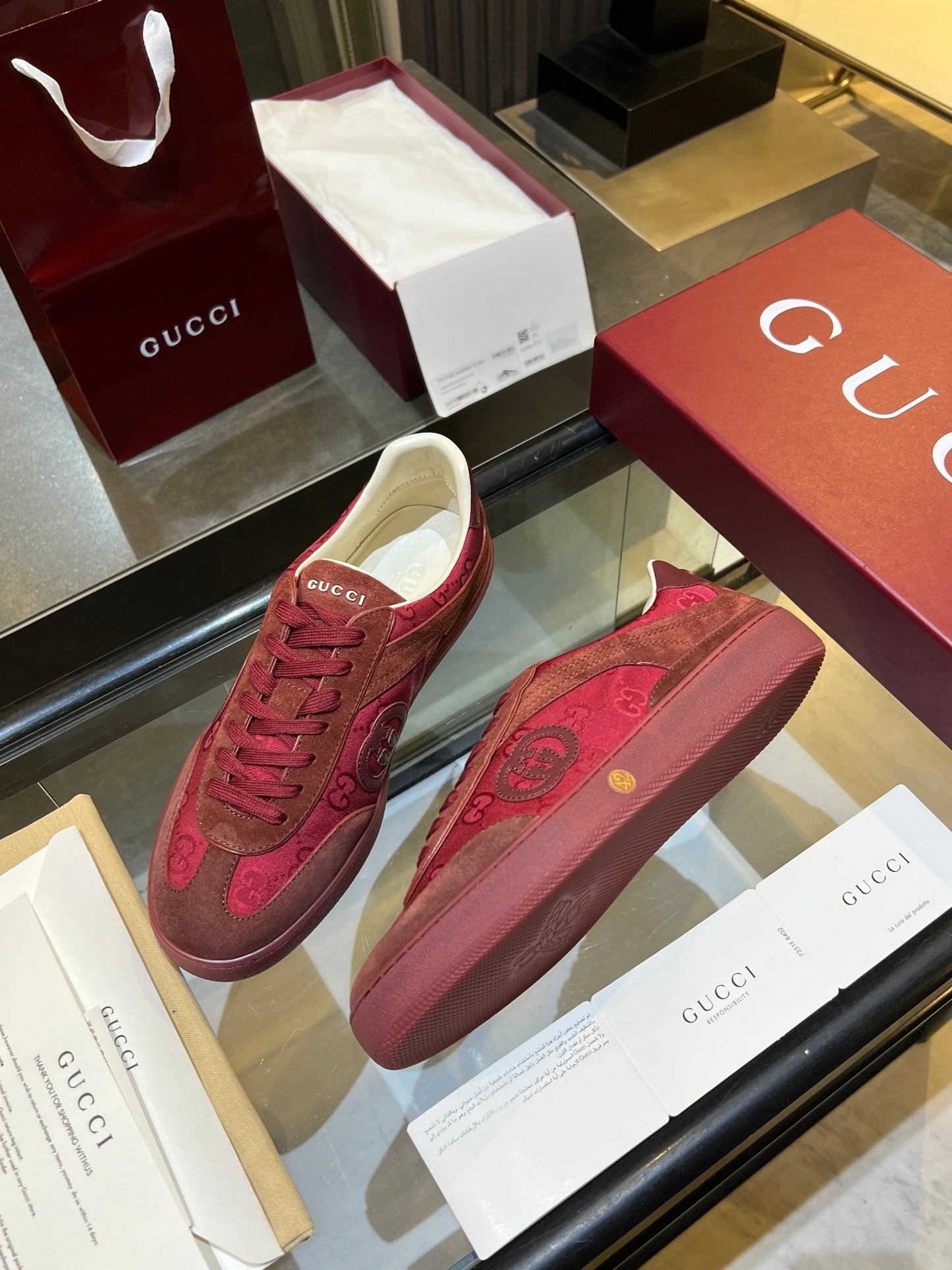 GG G75 Sneaker Red Suede Canvas 818345