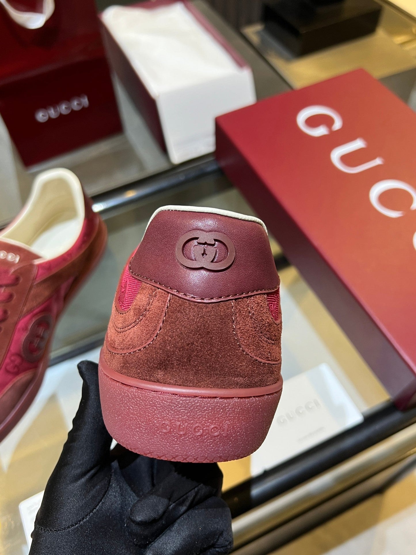 GG G75 Sneaker Red Suede Canvas 818345
