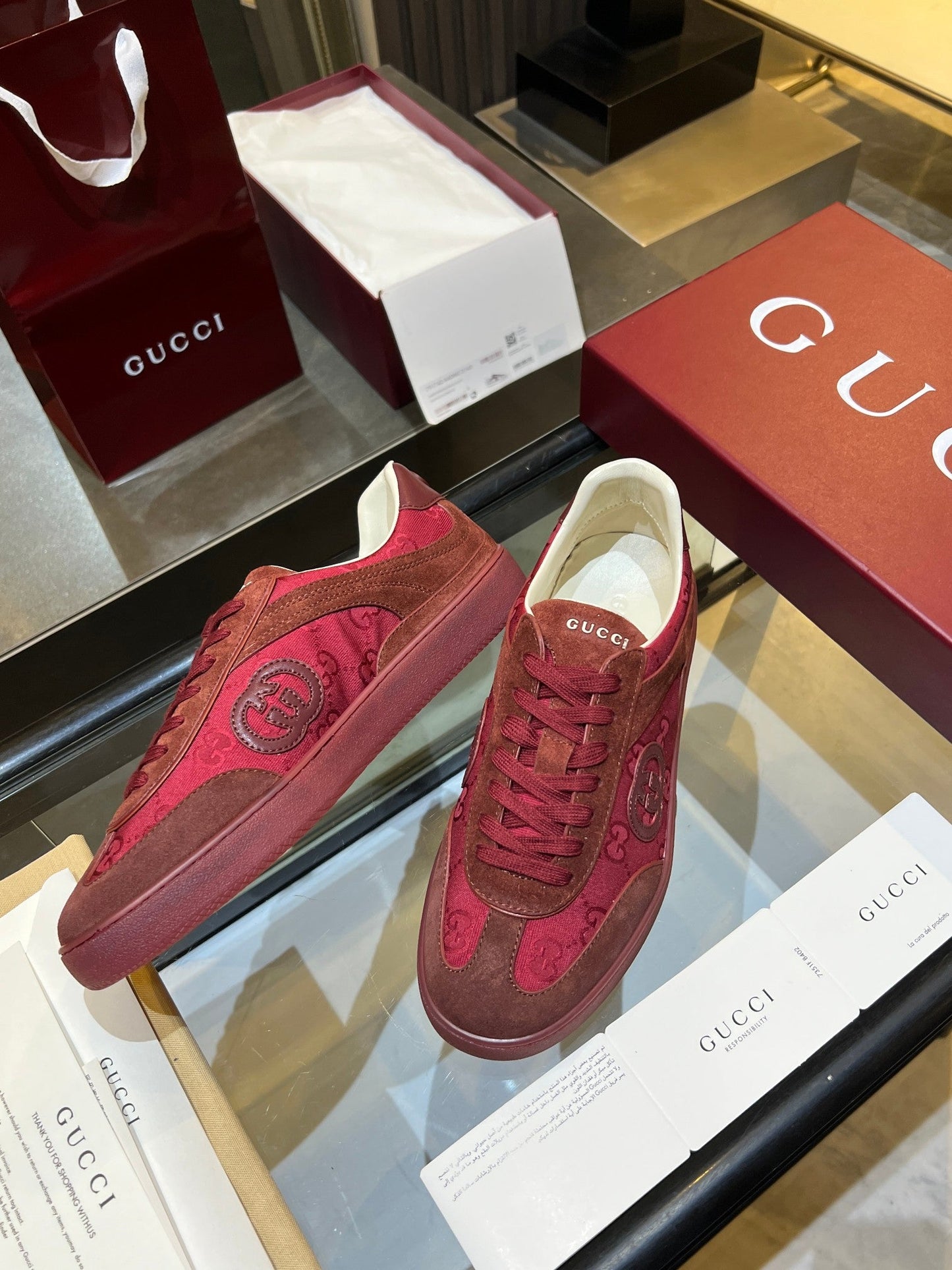 GG G75 Sneaker Red Suede Canvas 818345