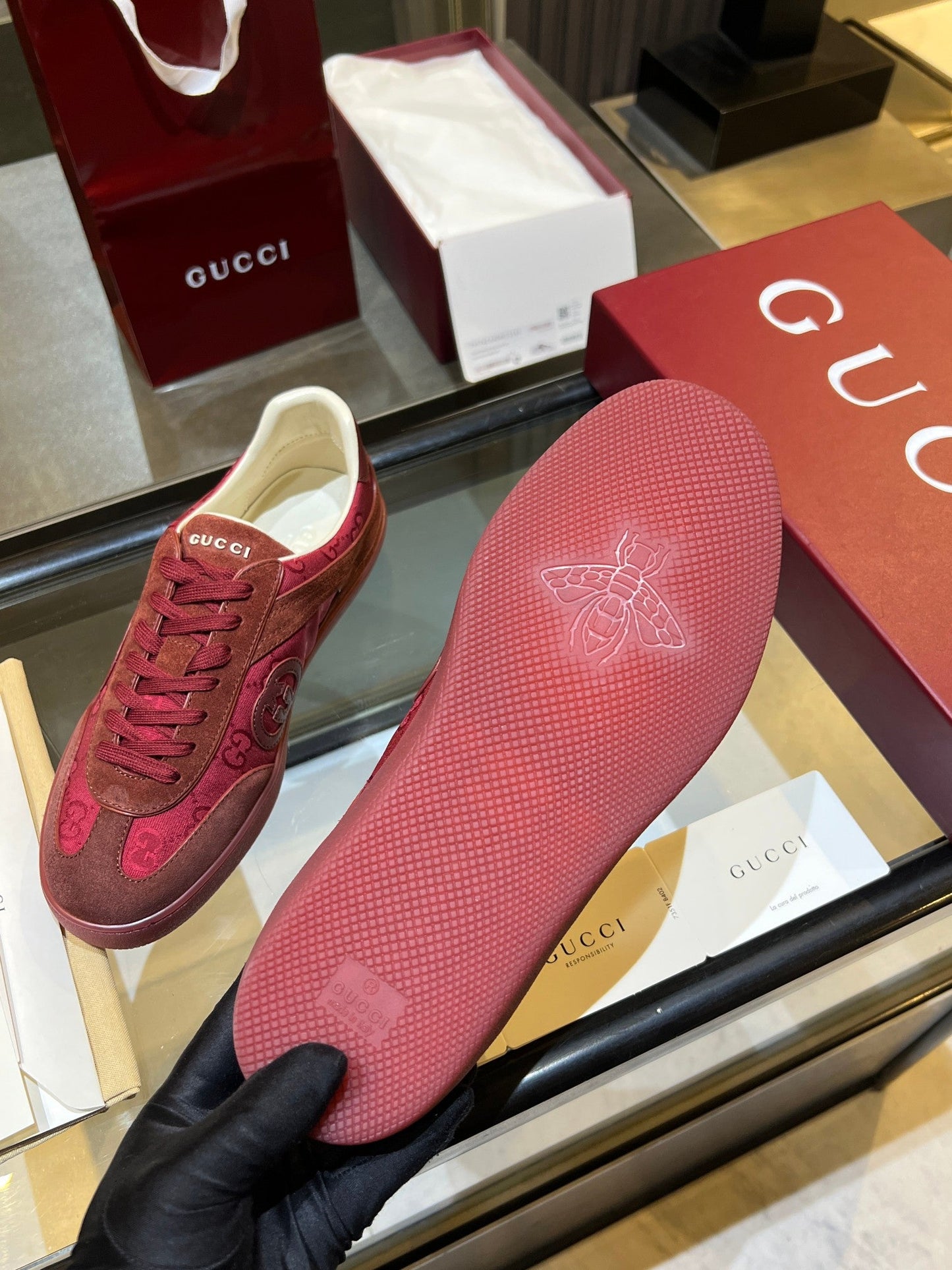GG G75 Sneaker Red Suede Canvas 818345
