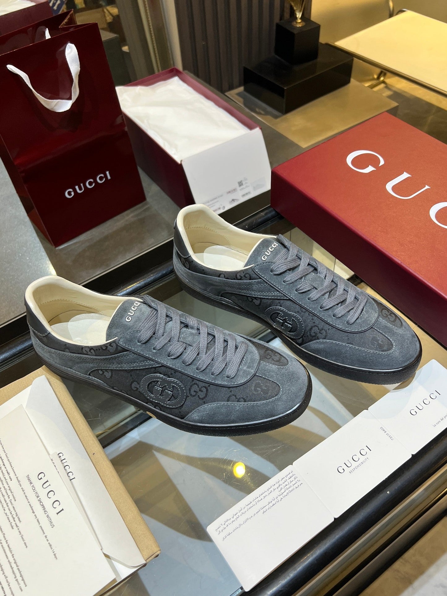 GG G75 Sneaker Grey Suede Canvas 818344