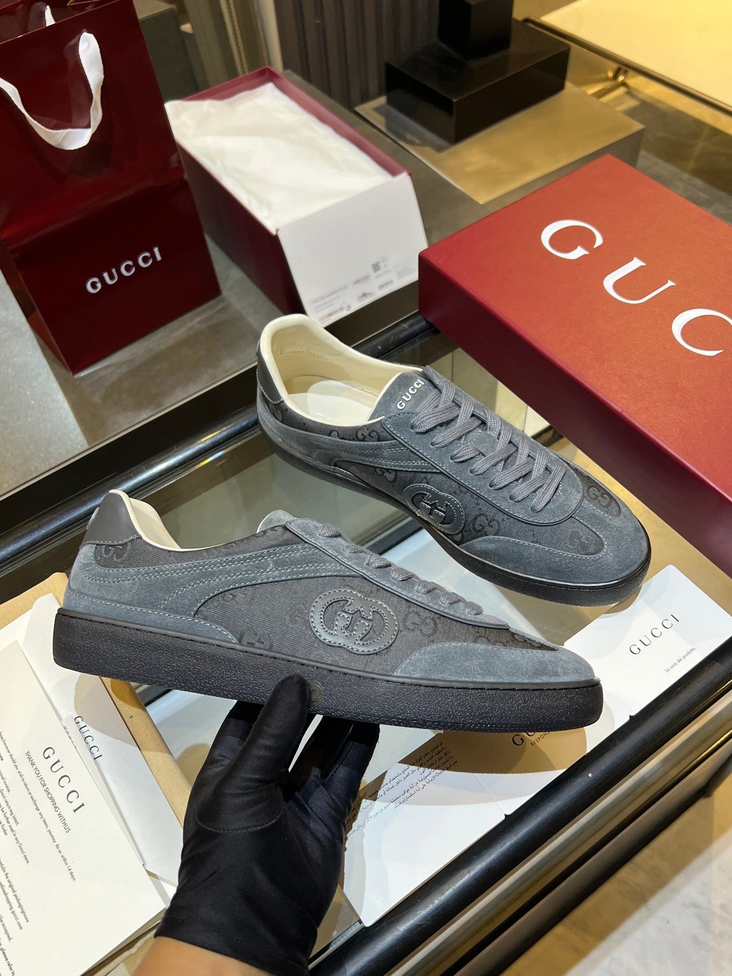 GG G75 Sneaker Grey Suede Canvas 818344