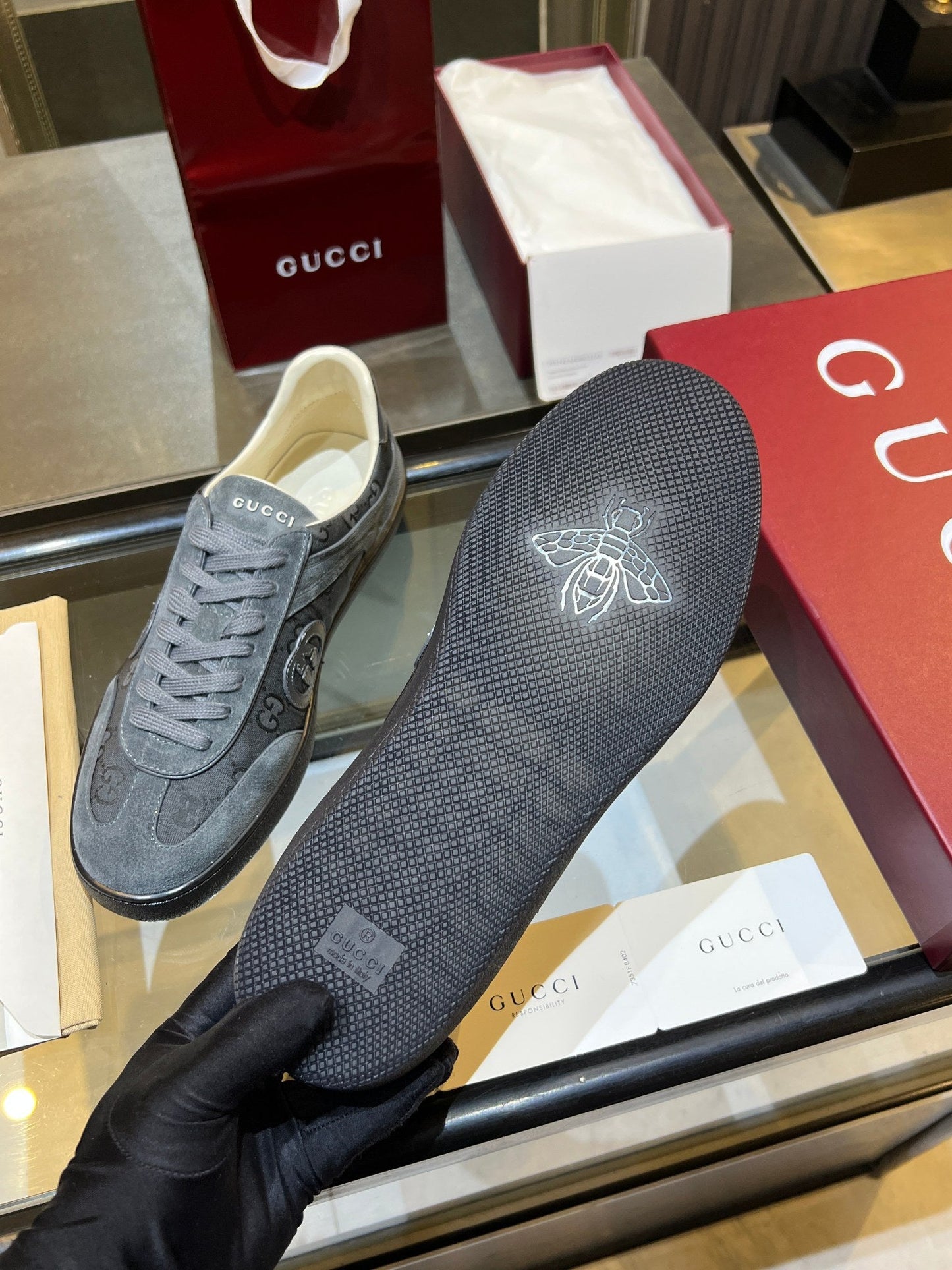 GG G75 Sneaker Grey Suede Canvas 818344