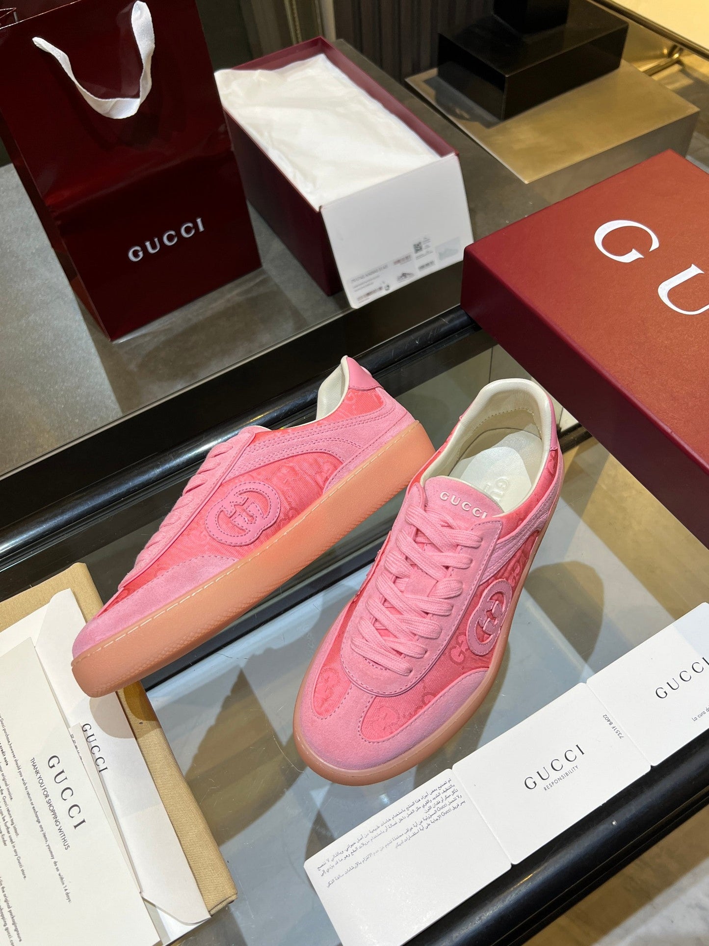 GG G75 Sneaker Light Pink Suede Canvas 818343