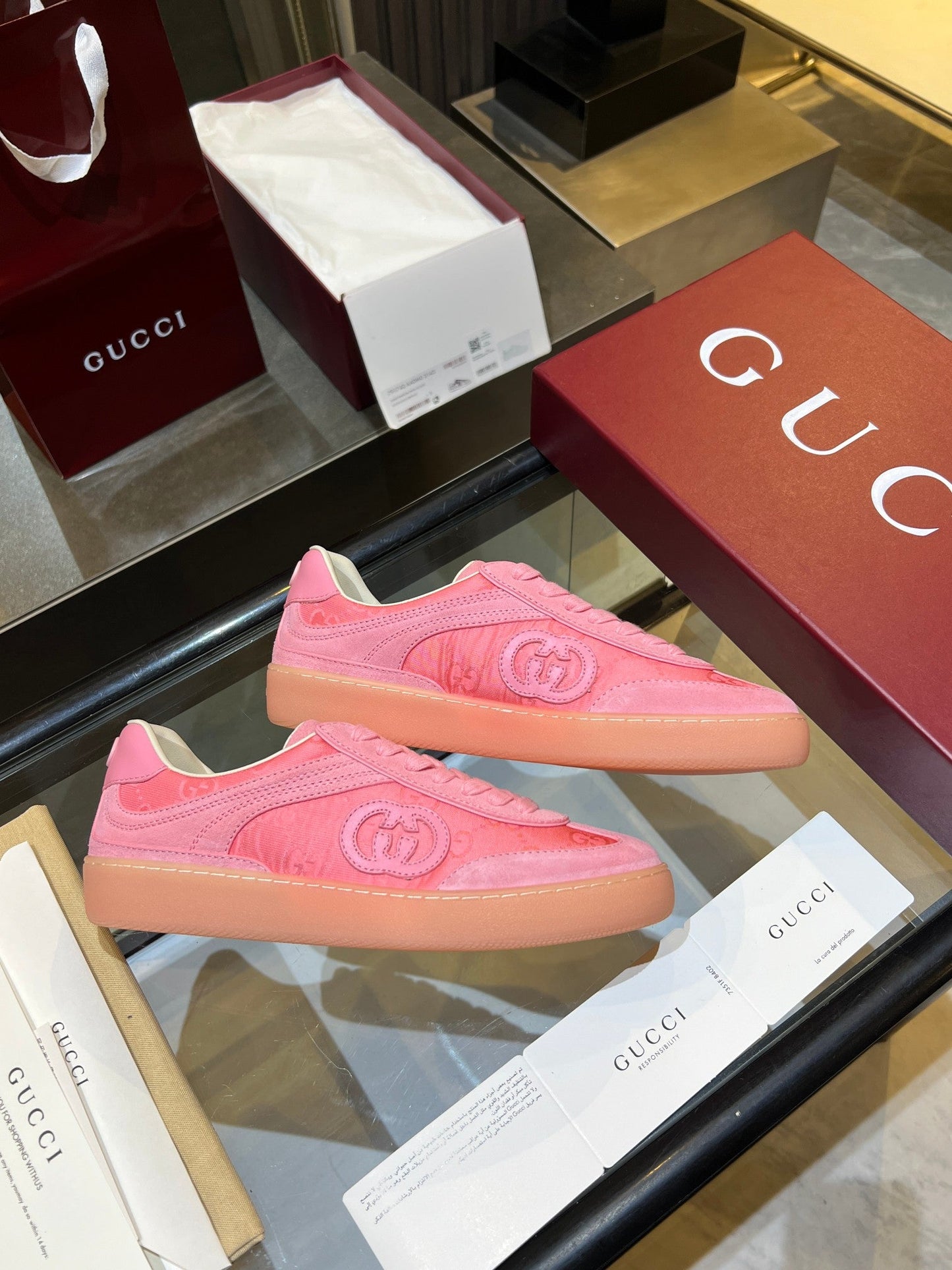 GG G75 Sneaker Light Pink Suede Canvas 818343