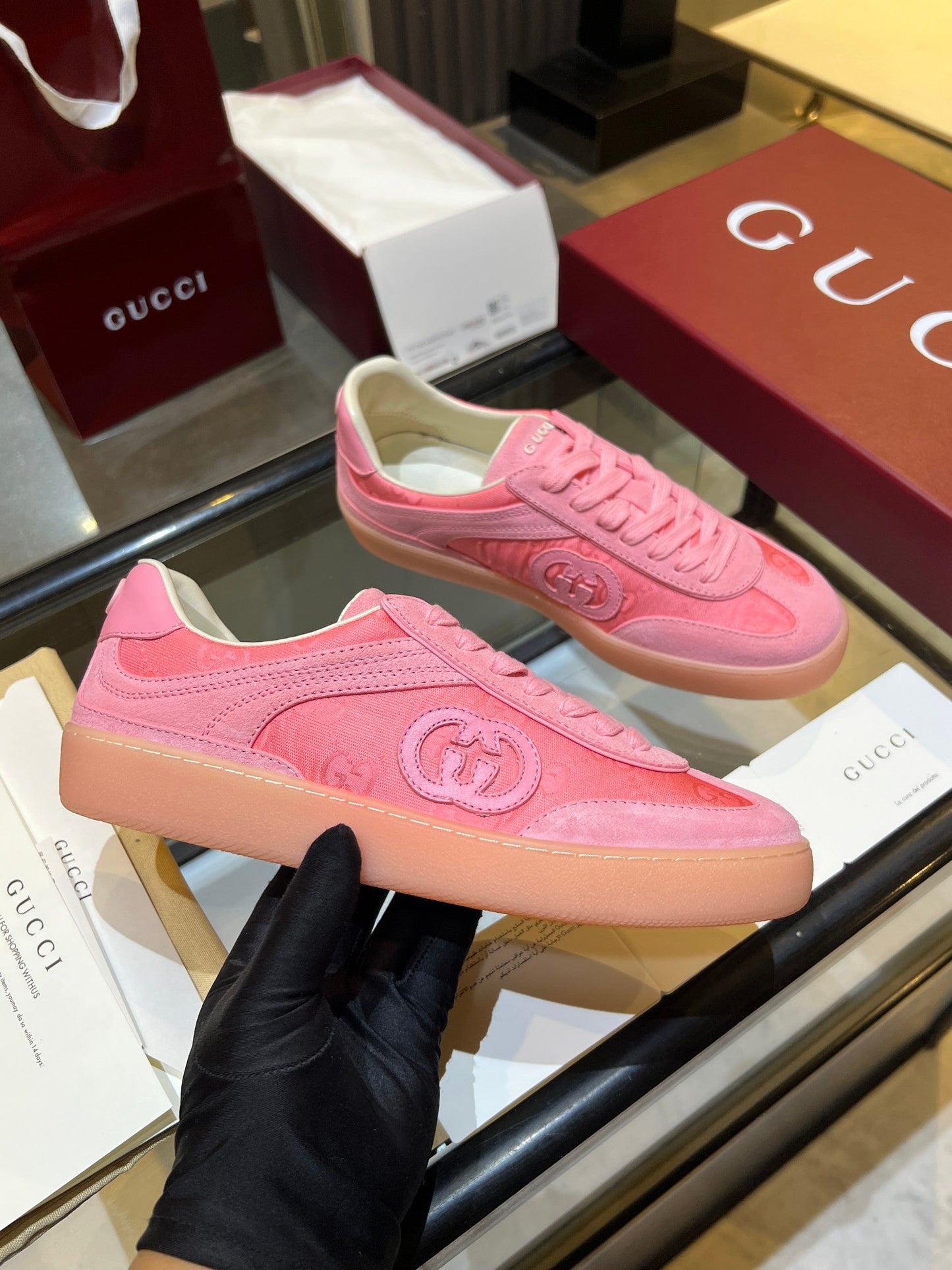 GG G75 Sneaker Light Pink Suede Canvas 818343