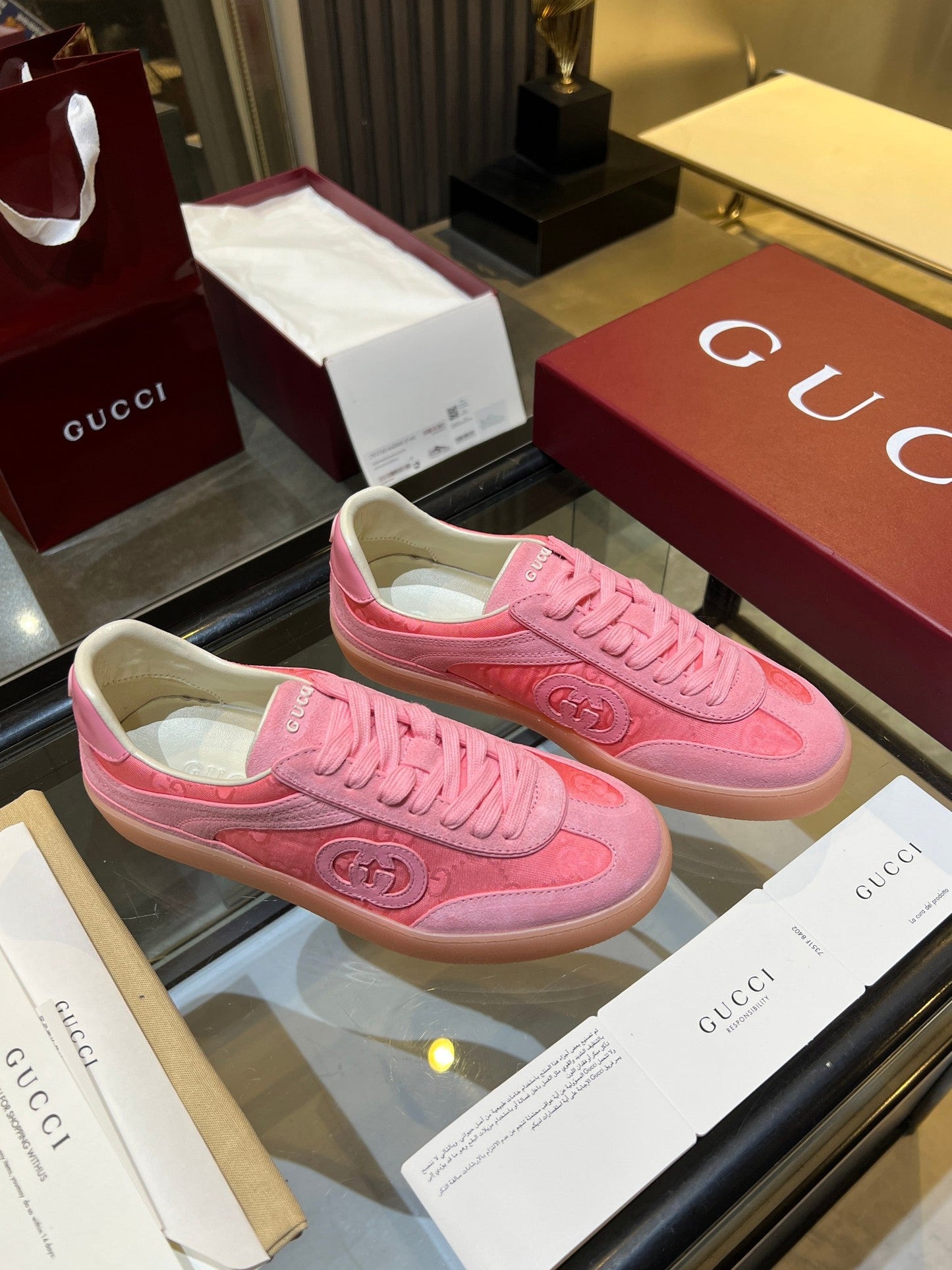 GG G75 Sneaker Light Pink Suede Canvas 818343