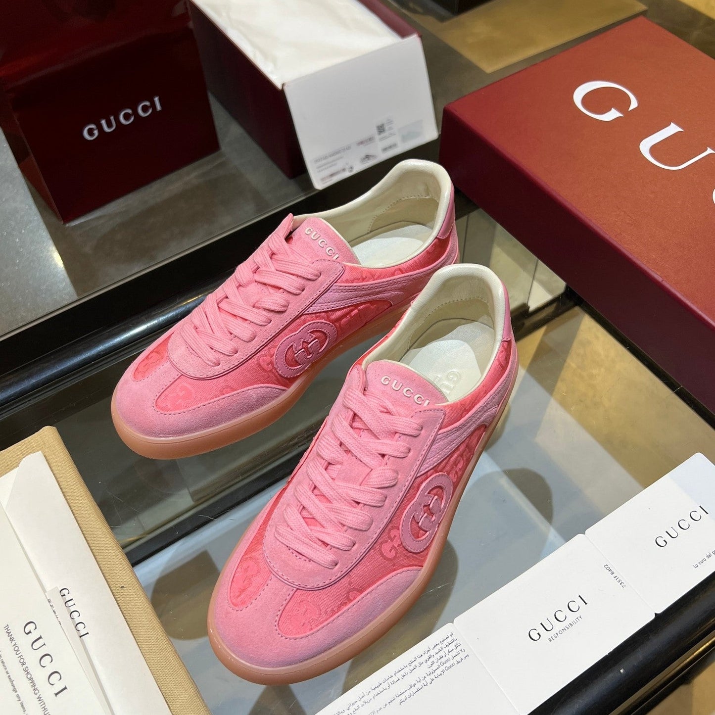 GG G75 Sneaker Light Pink Suede Canvas 818343