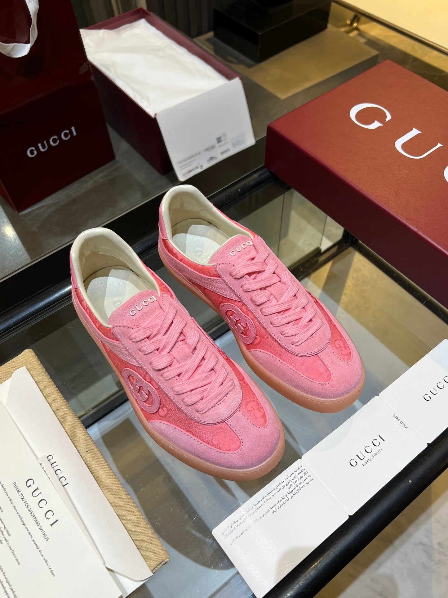 GG G75 Sneaker Light Pink Suede Canvas 818343