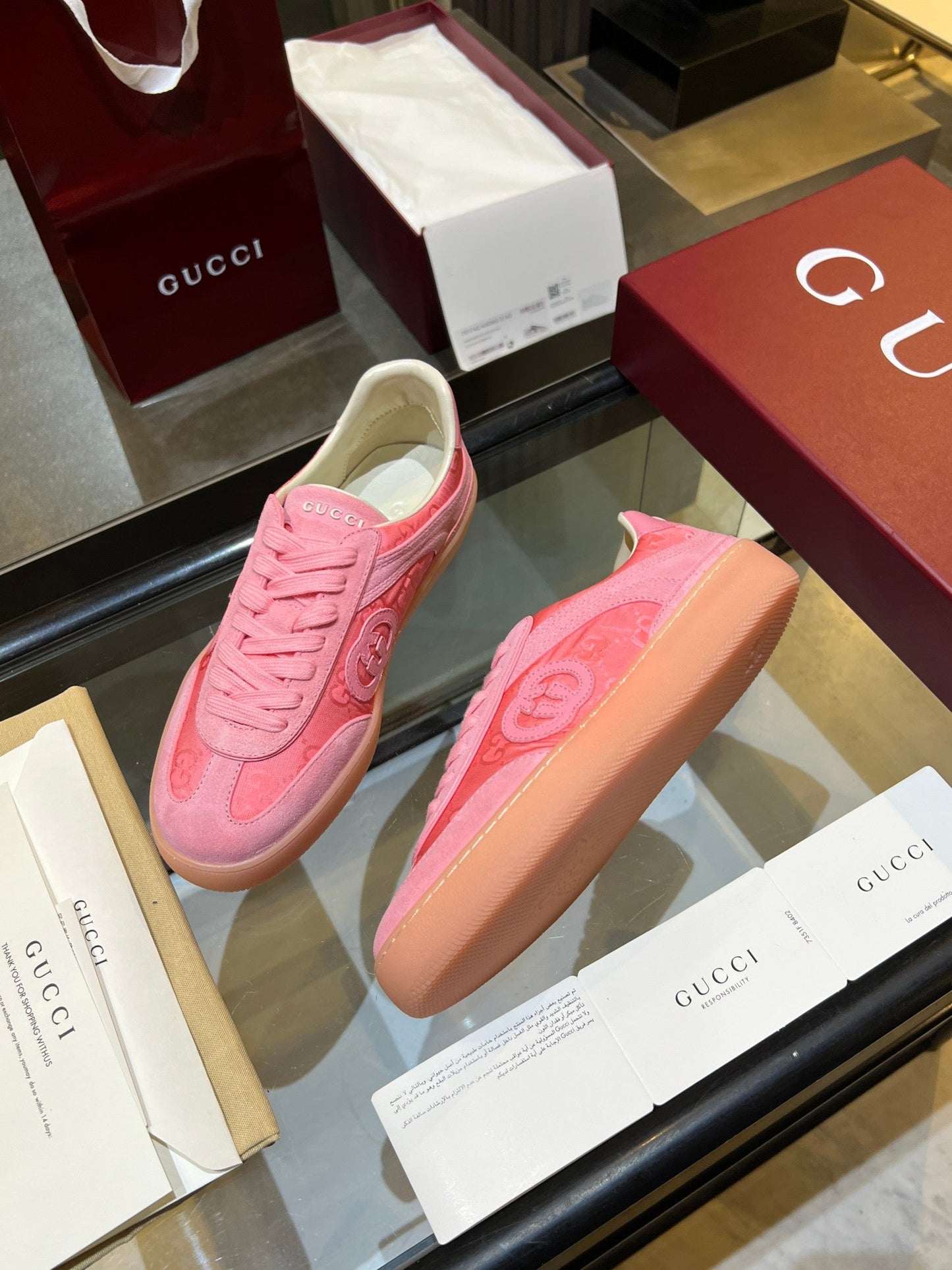 GG G75 Sneaker Light Pink Suede Canvas 818343