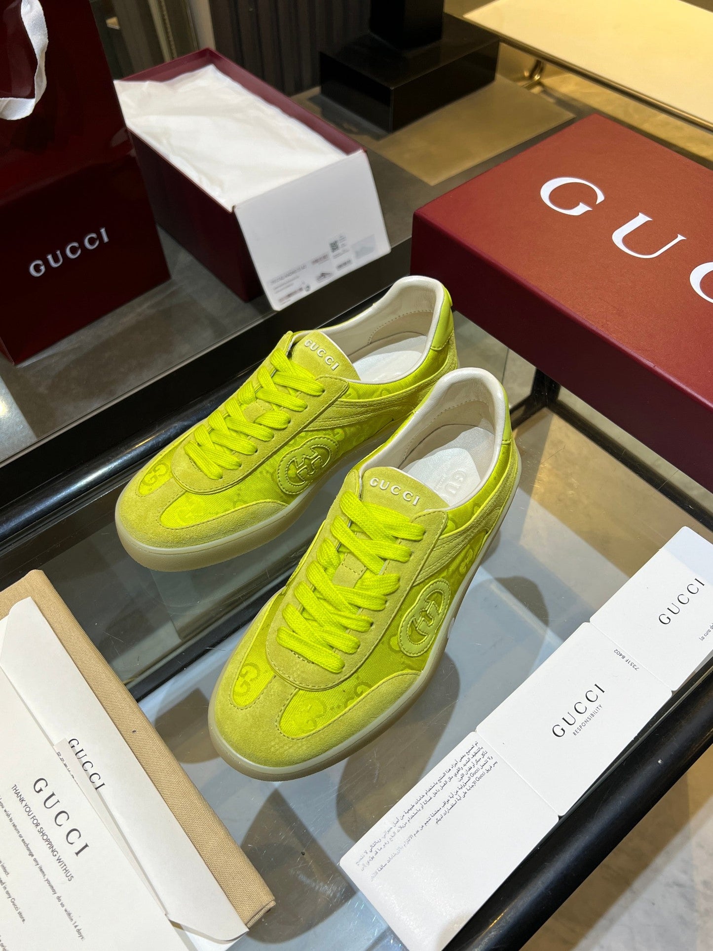 GG G75 Sneaker Neon Green Suede Canvas 818342
