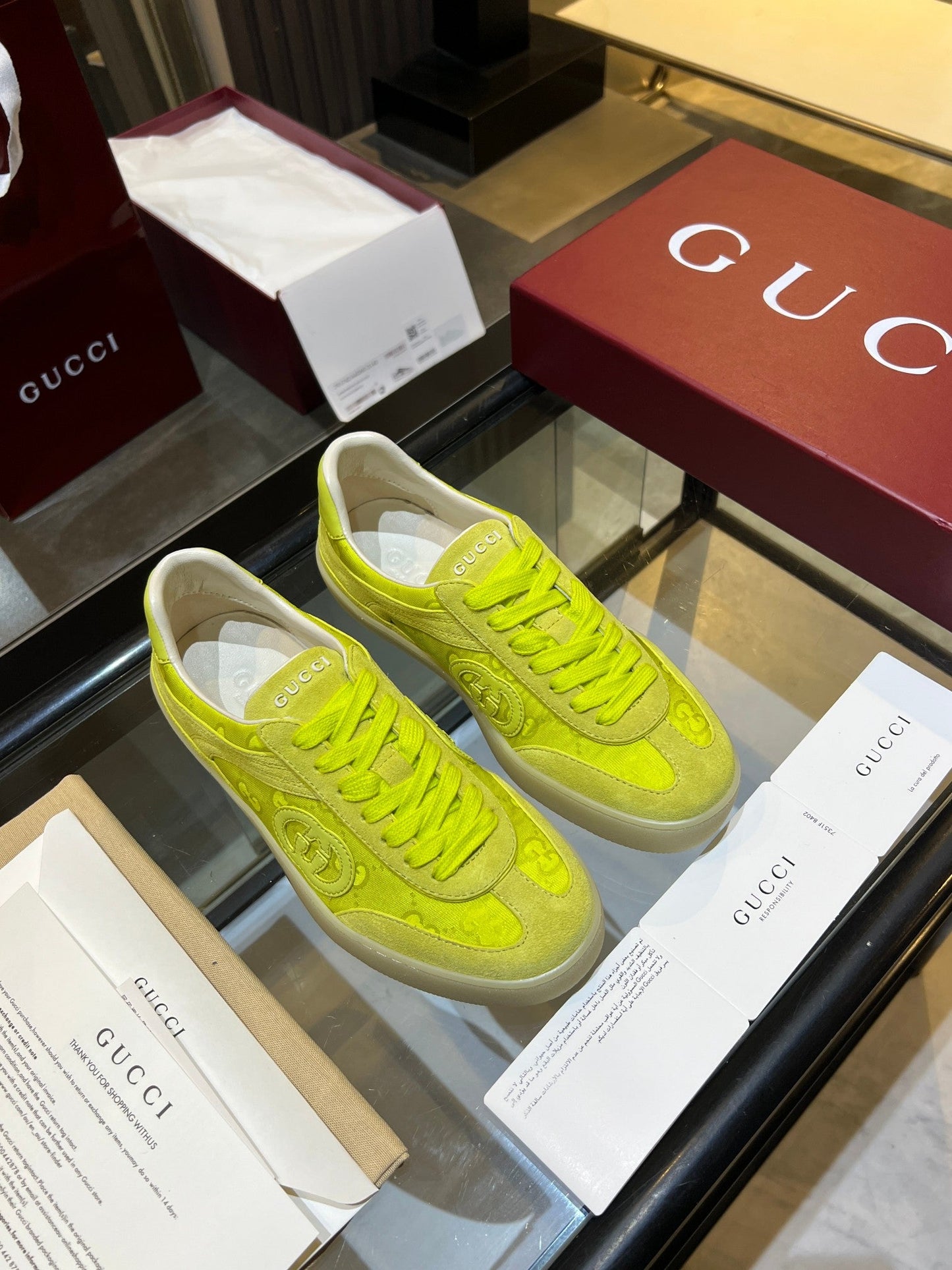 GG G75 Sneaker Neon Green Suede Canvas 818342