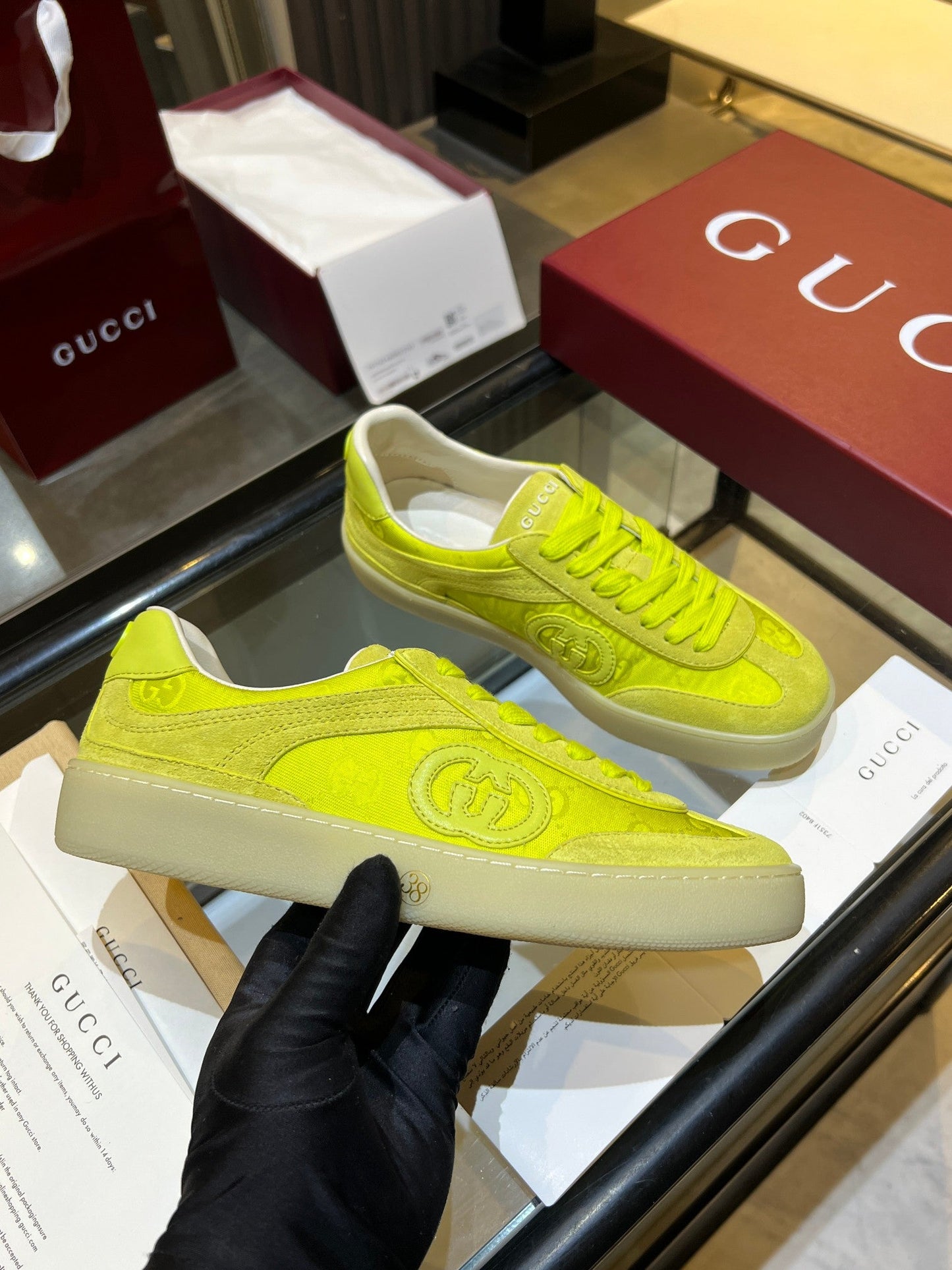GG G75 Sneaker Neon Green Suede Canvas 818342