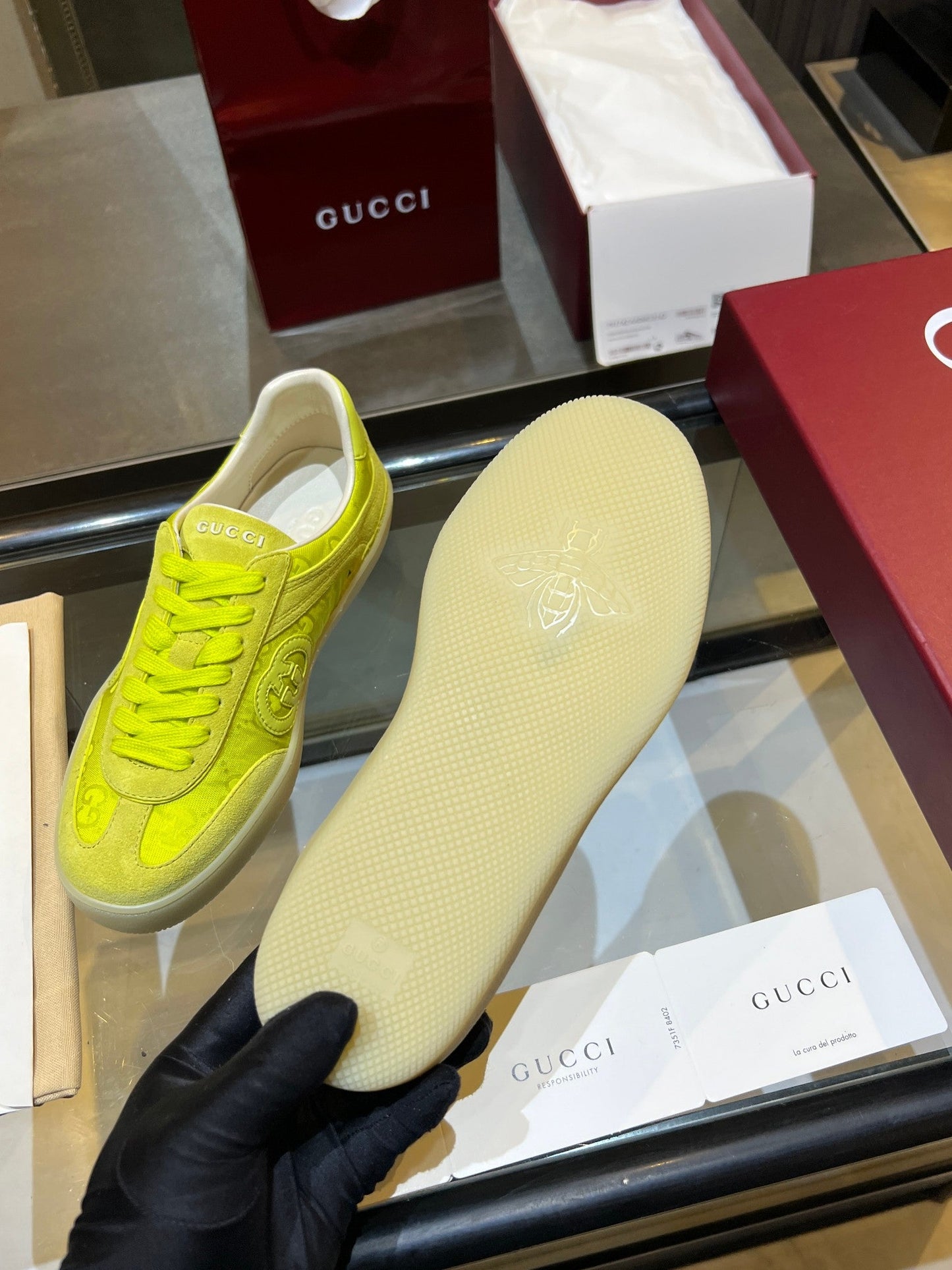 GG G75 Sneaker Neon Green Suede Canvas 818342