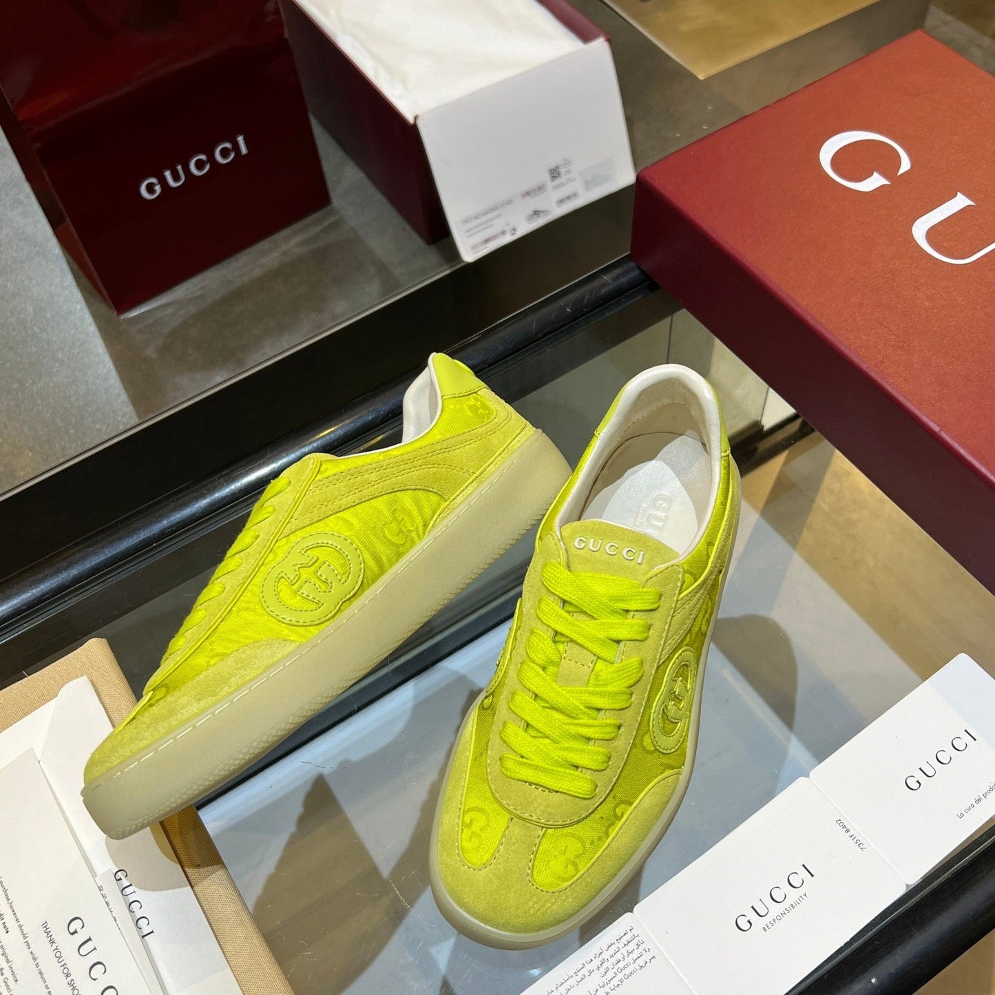 GG G75 Sneaker Neon Green Suede Canvas 818342