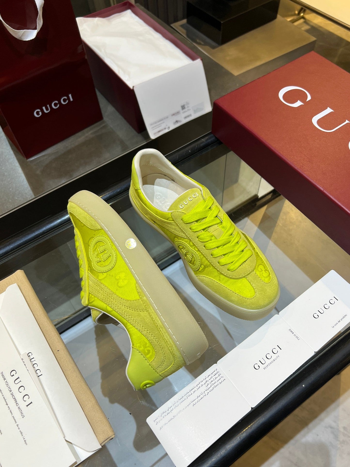 GG G75 Sneaker Neon Green Suede Canvas 818342
