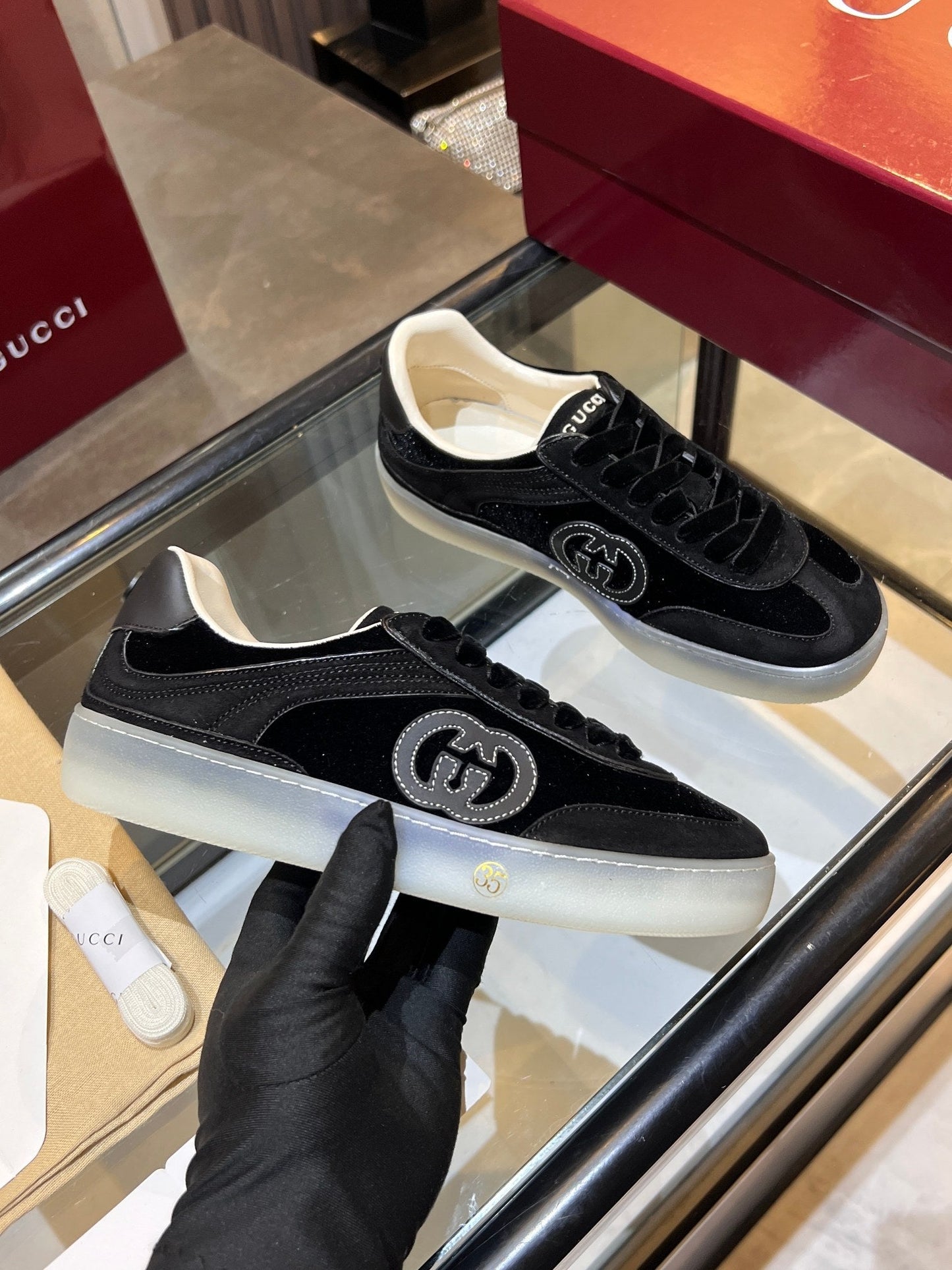 GG G75 Sneaker Black Suede 818366