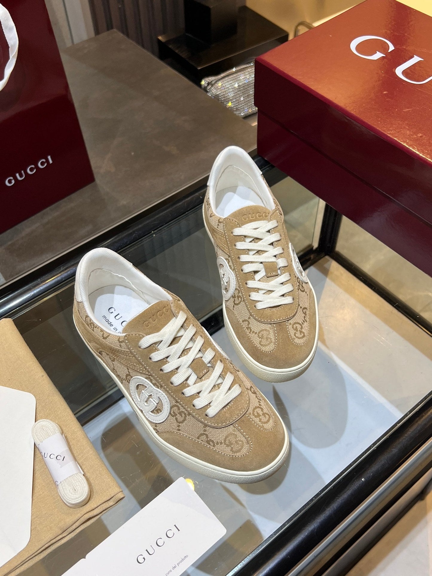 GG G75 Sneaker Beige Canvas Suede 818361