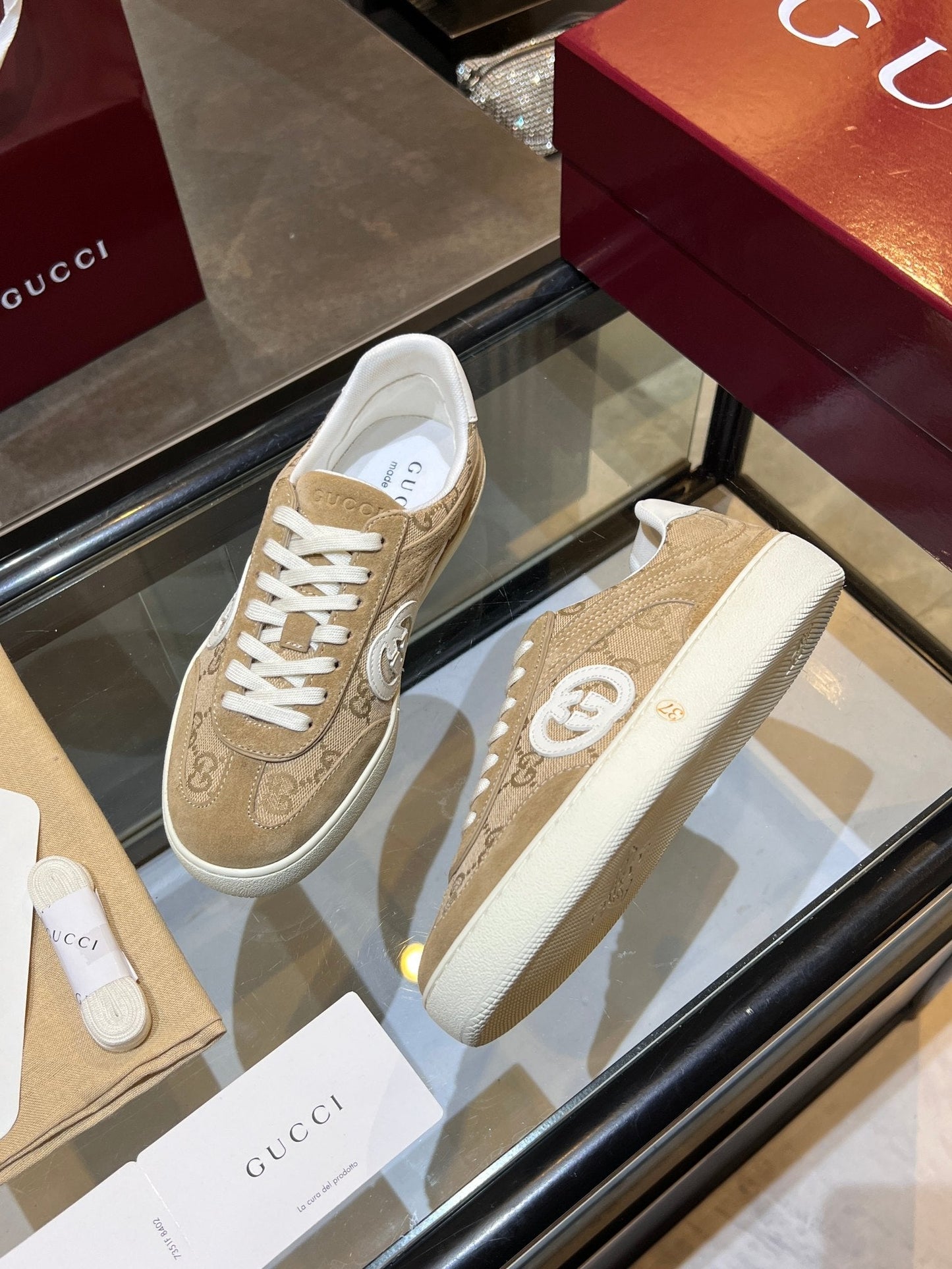 GG G75 Sneaker Beige Canvas Suede 818361