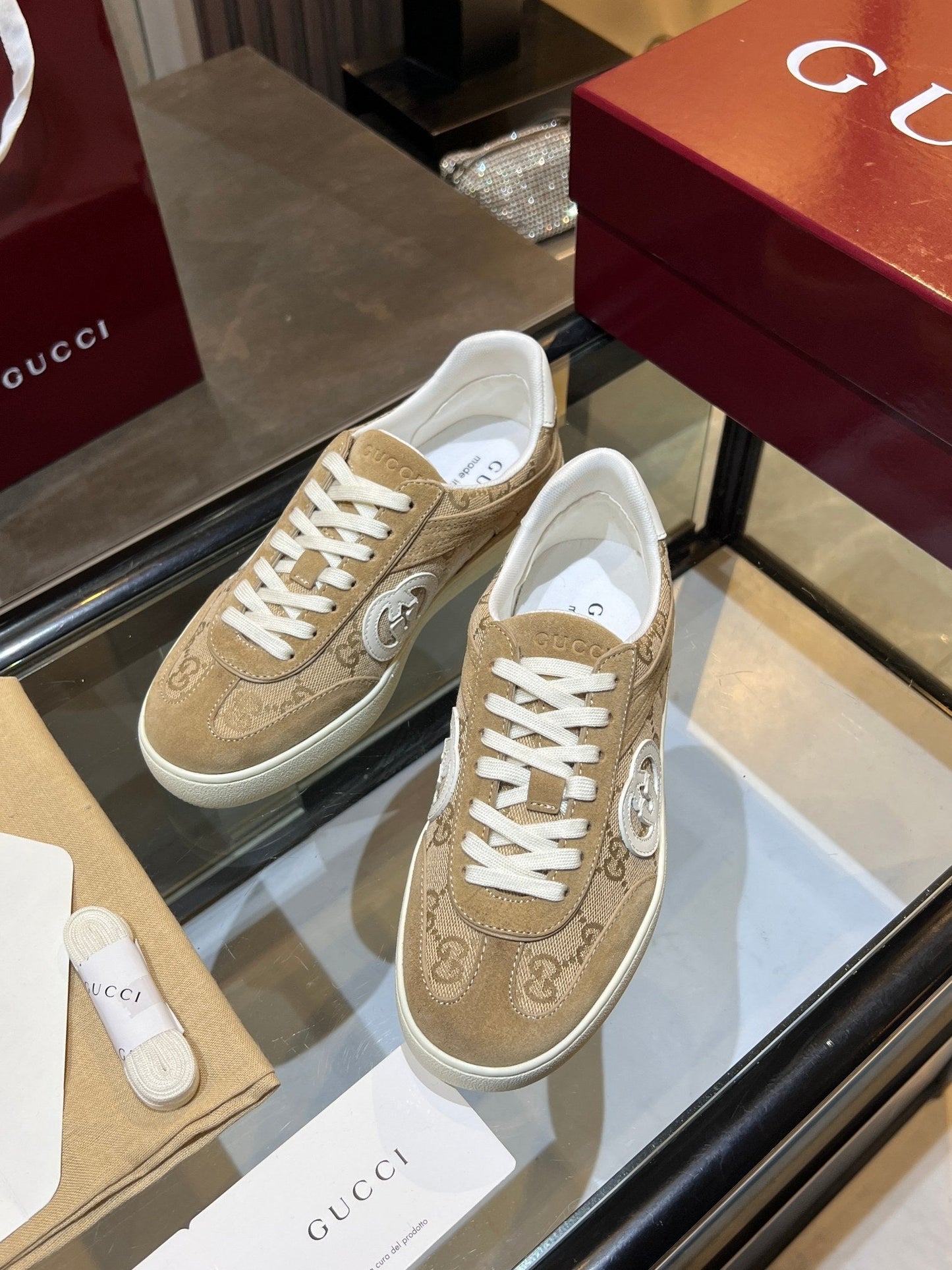 GG G75 Sneaker Beige Canvas Suede 818361