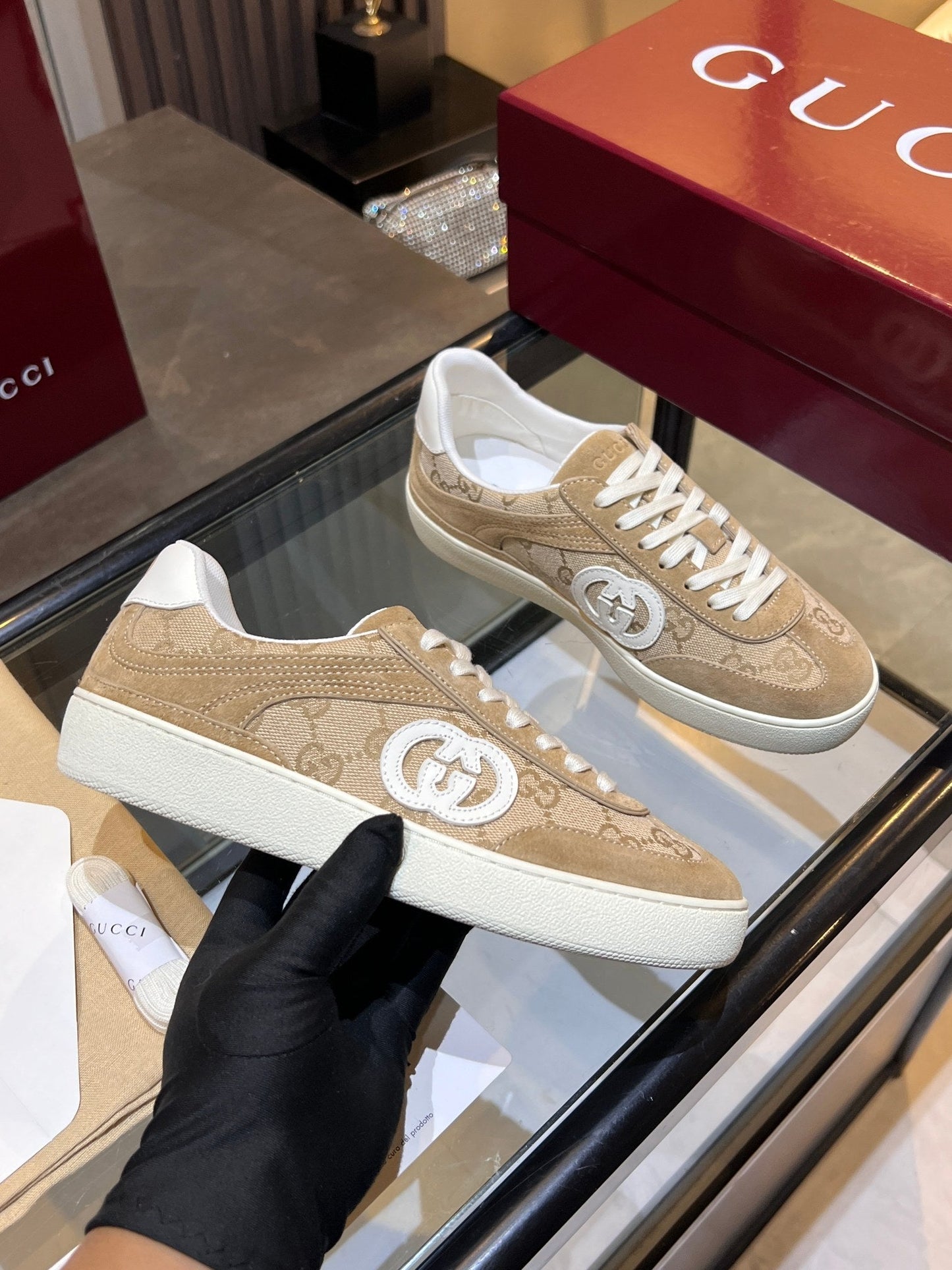 GG G75 Sneaker Beige Canvas Suede 818361