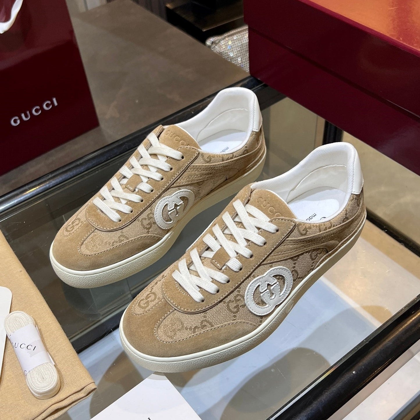 GG G75 Sneaker Beige Canvas Suede 818361