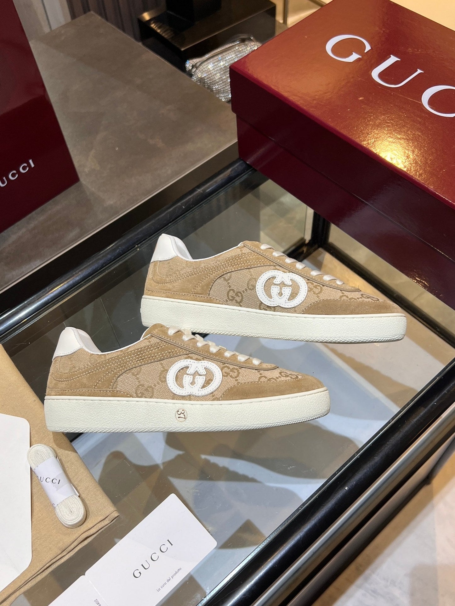 GG G75 Sneaker Beige Canvas Suede 818361
