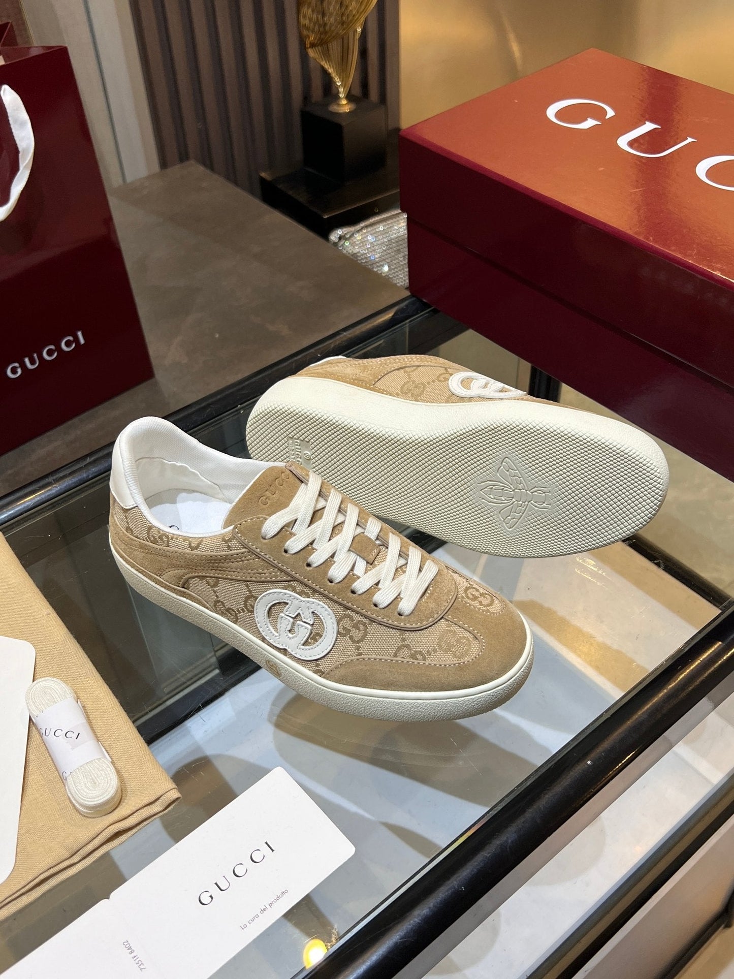 GG G75 Sneaker Beige Canvas Suede 818361