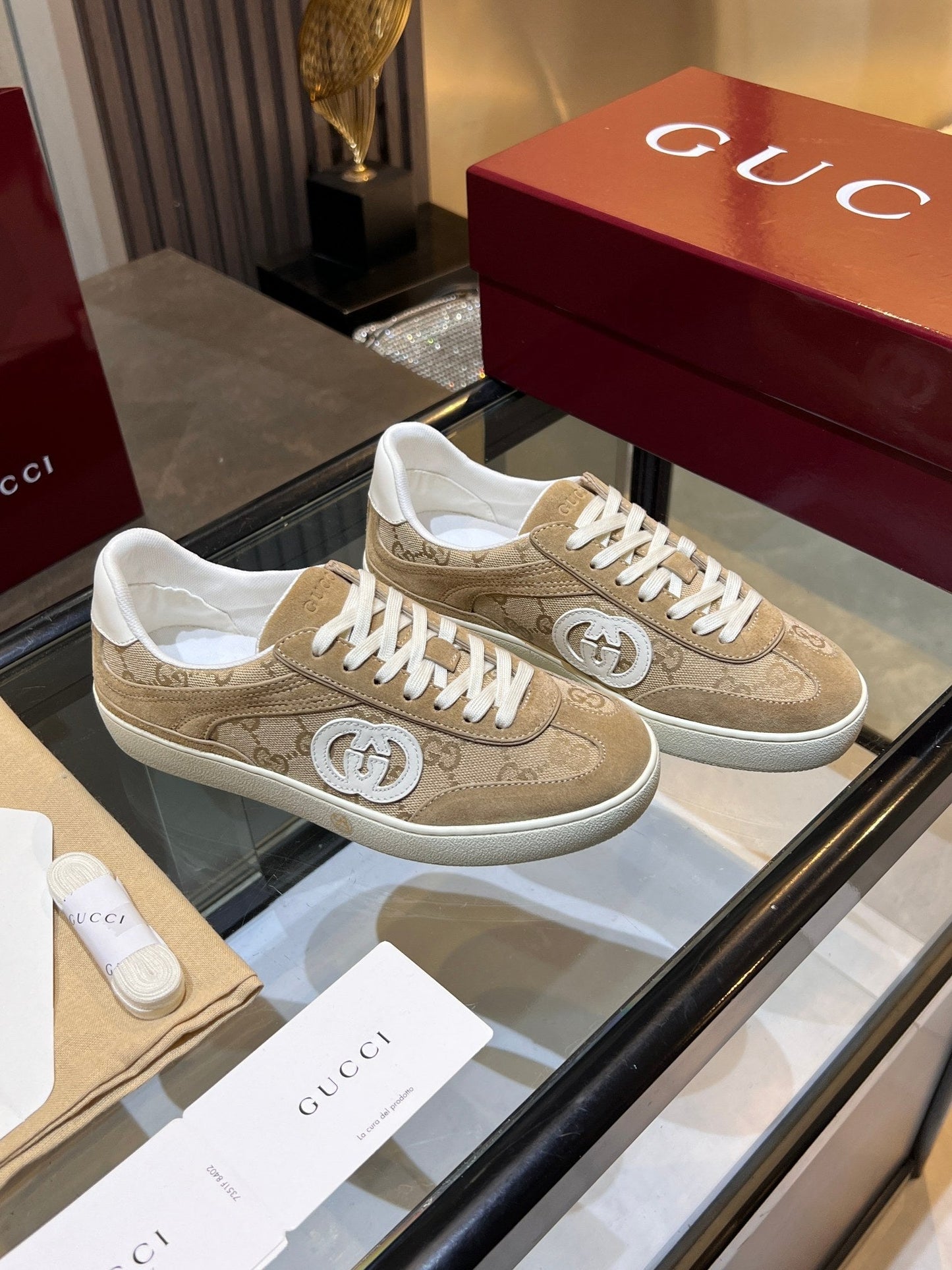 GG G75 Sneaker Beige Canvas Suede 818361