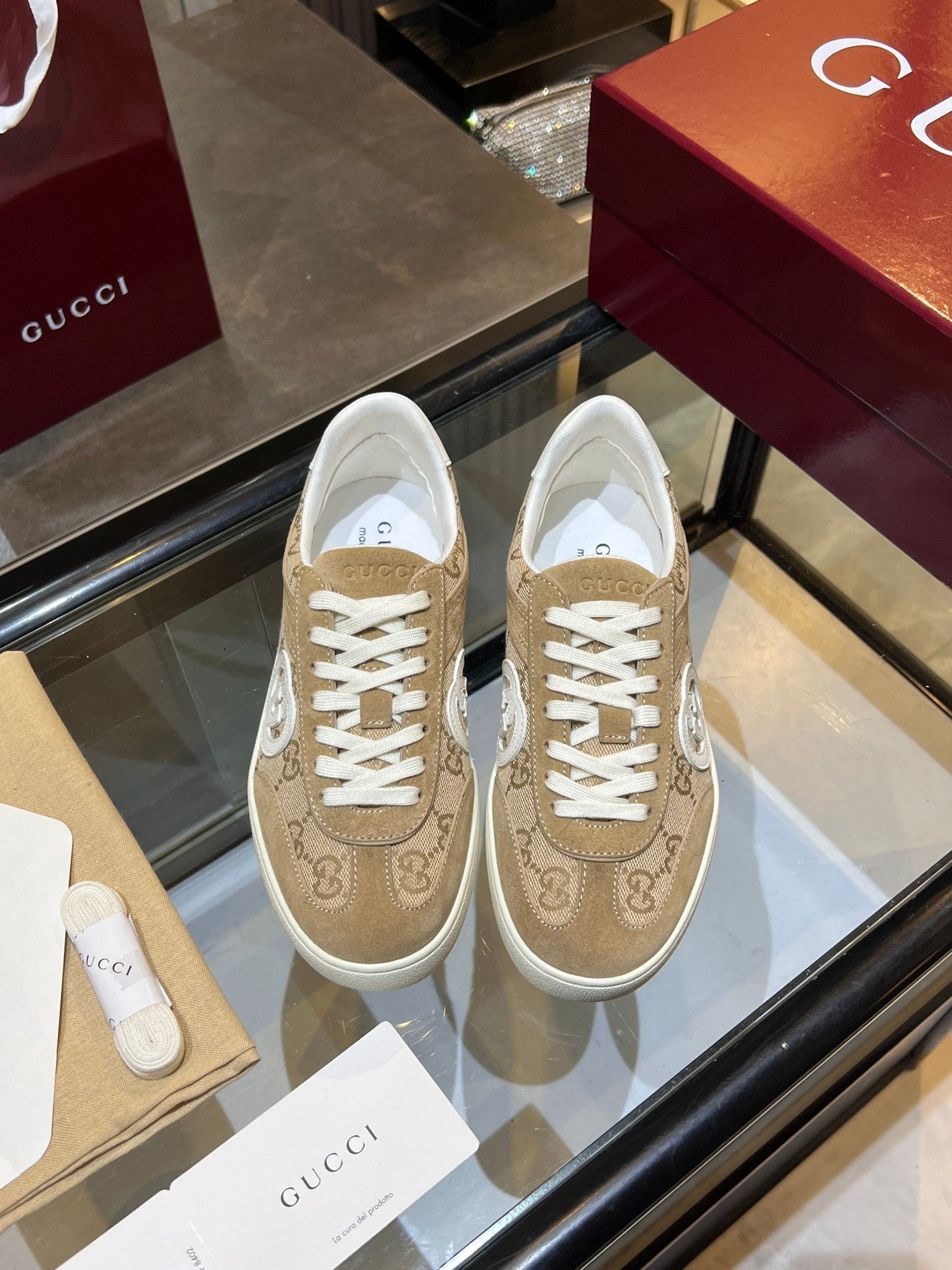 GG G75 Sneaker Beige Canvas Suede 818361