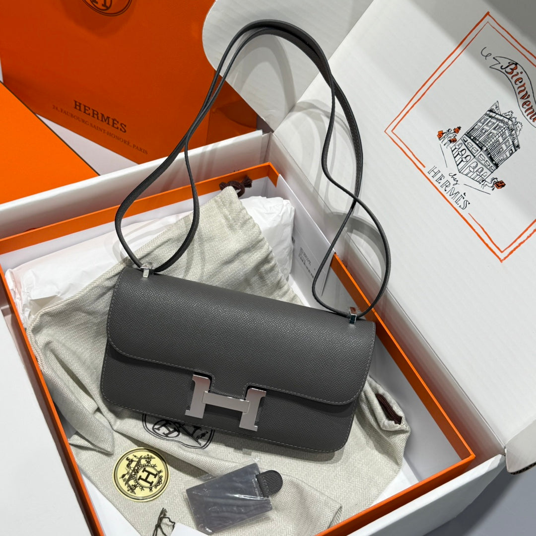 HM Constance Elan 24cm Bag Dark Grey Epsom Leather Silver Hardware