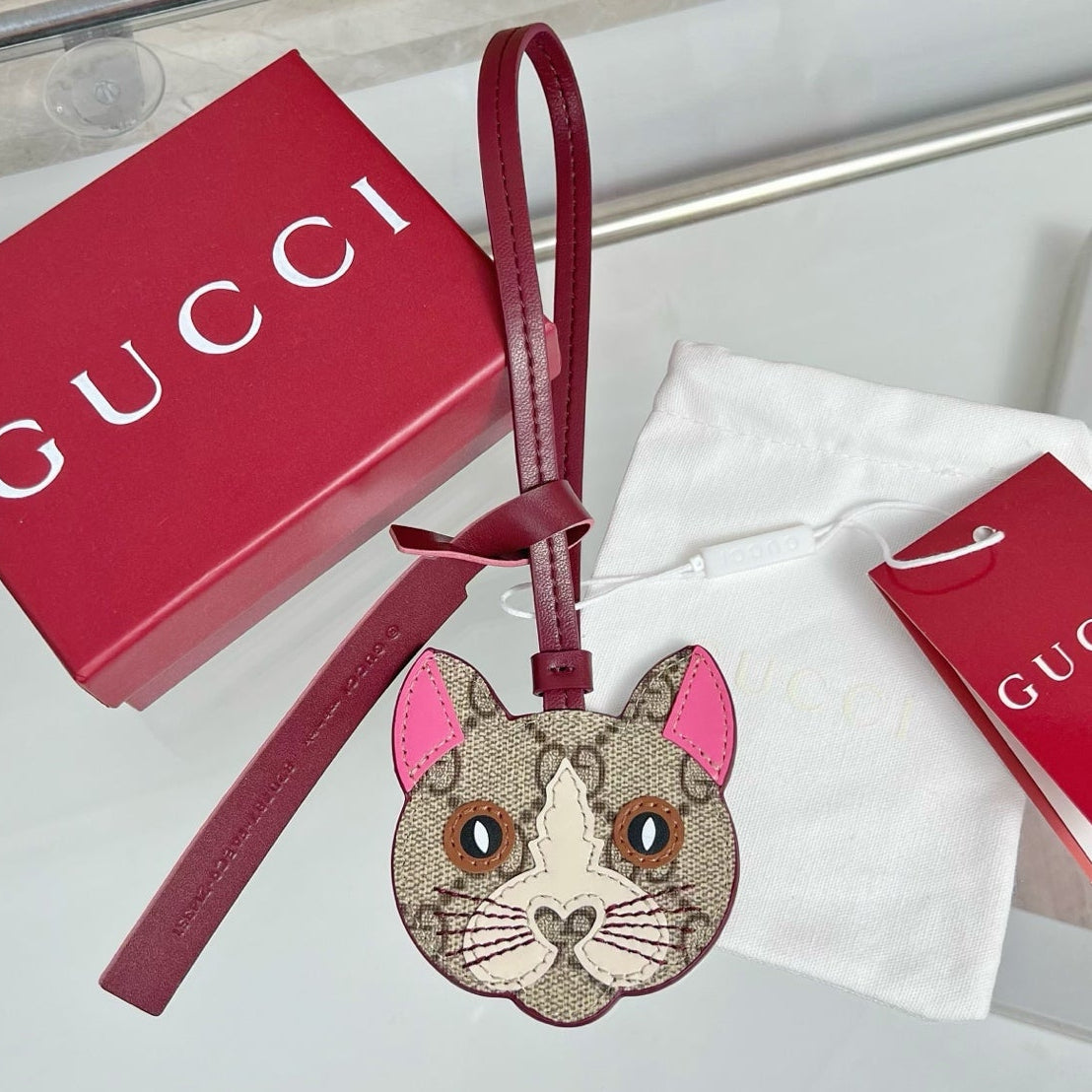 Gucci Etoupe Red Cat Bag Charm