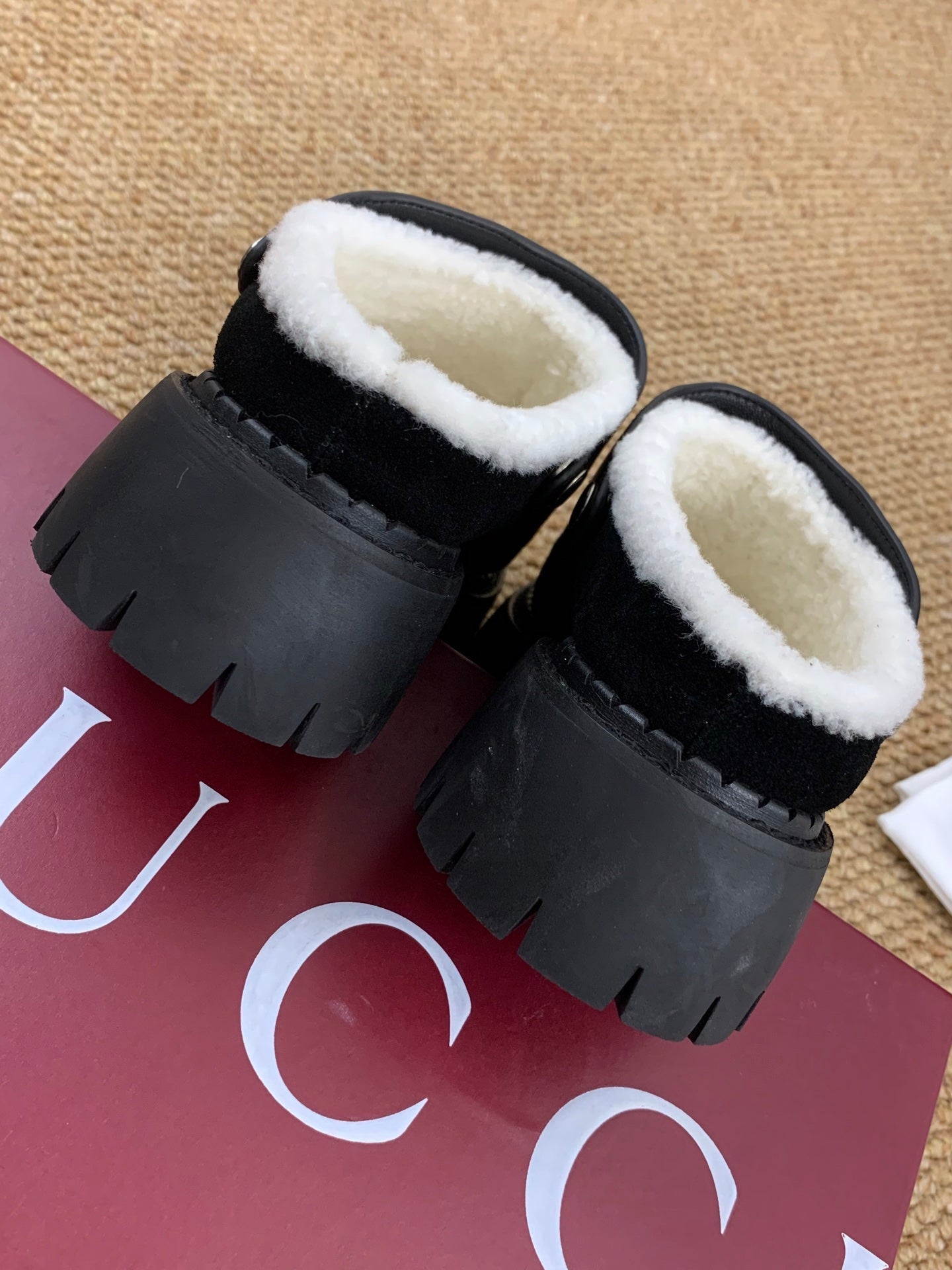 Gucci FW 25 Horsebit Suede Clog  Black Suede with Shearling 506445