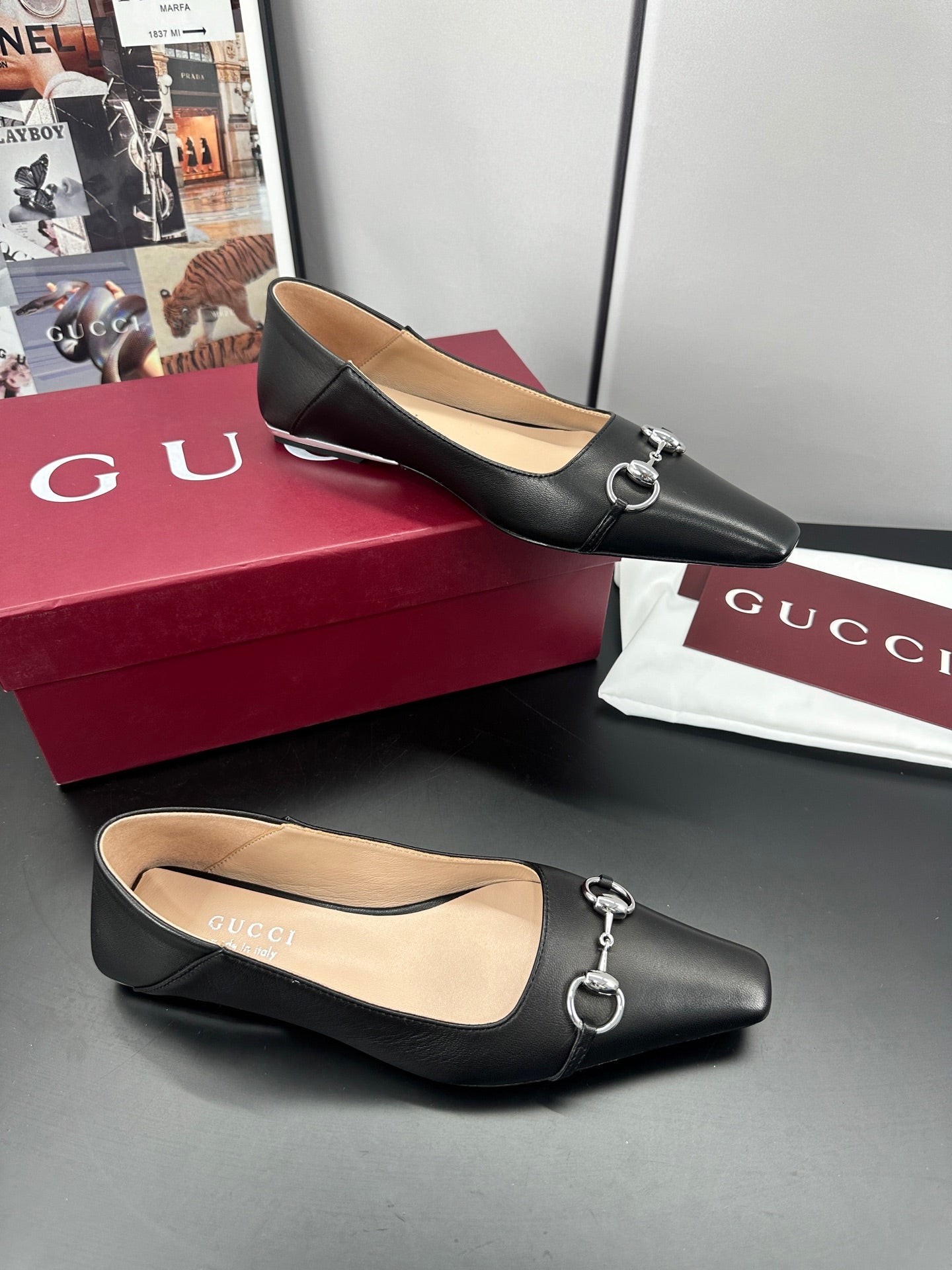 GG 26s Vittoria Ballerina Flats Black Sheepskin 688309
