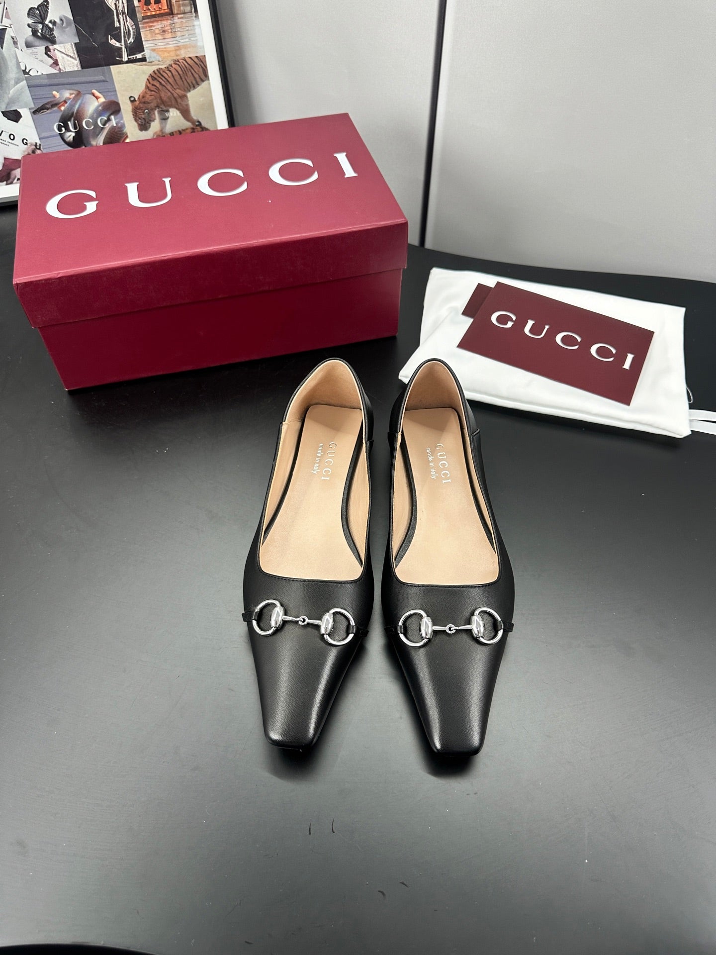 GG 26s Vittoria Ballerina Flats Black Sheepskin 688309