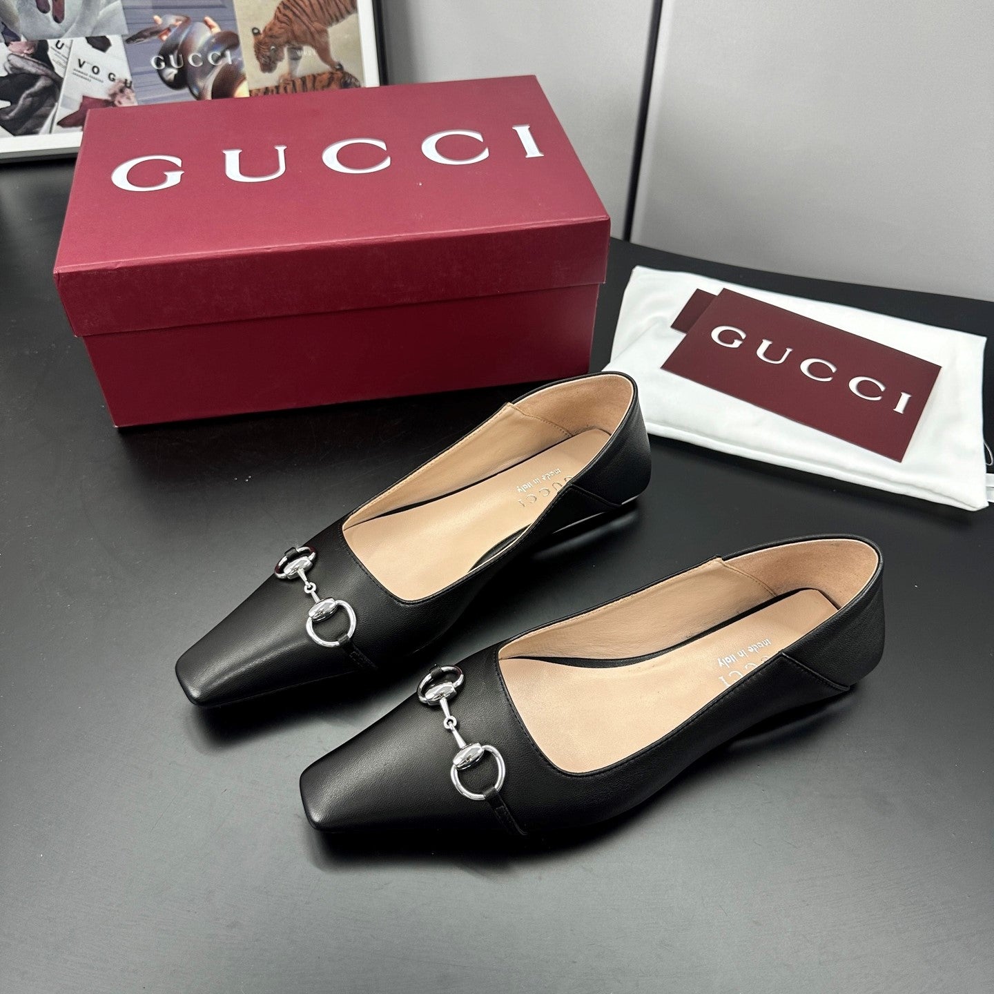 GG 26s Vittoria Ballerina Flats Black Sheepskin 688309