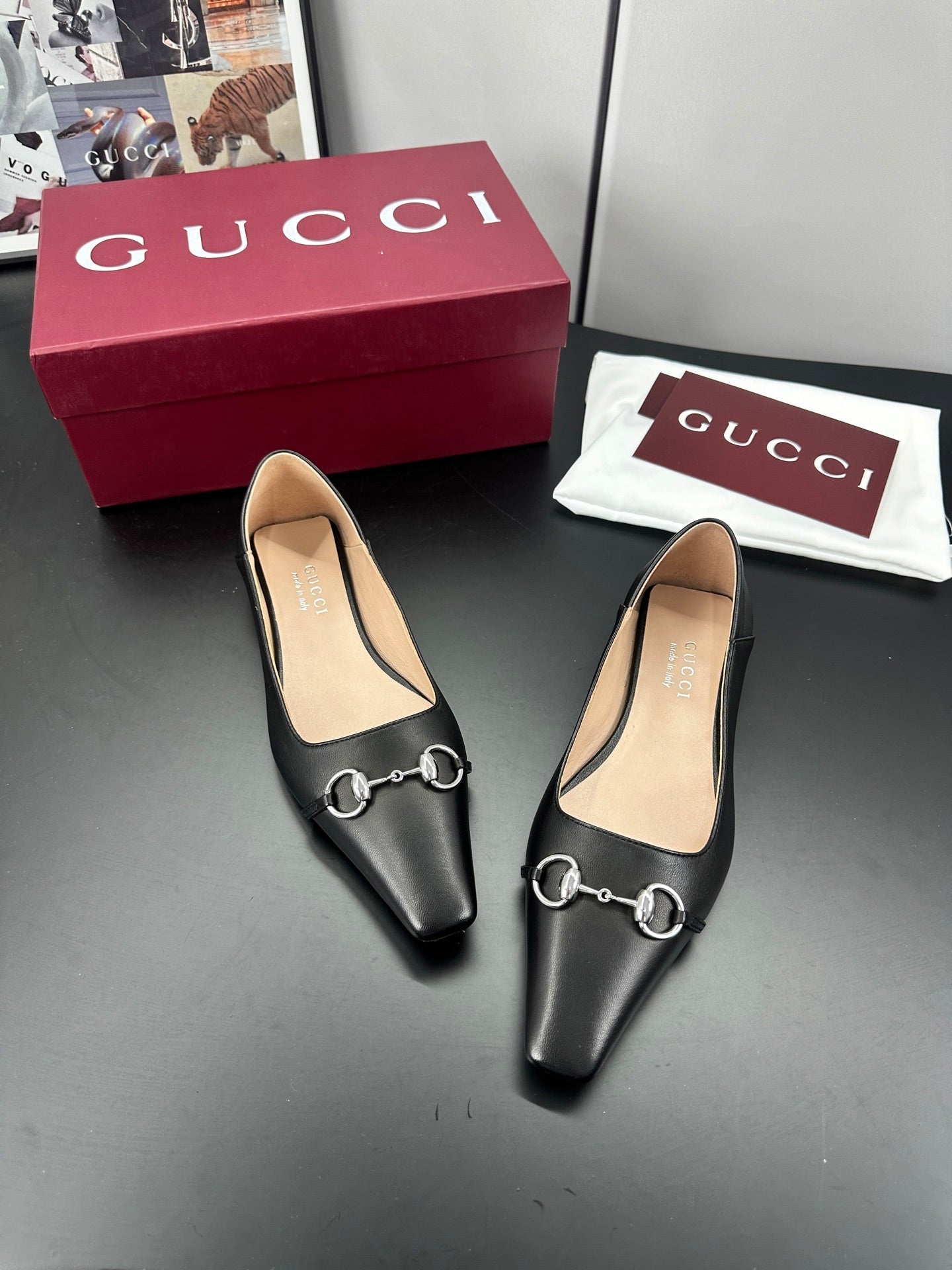 GG 26s Vittoria Ballerina Flats Black Sheepskin 688309