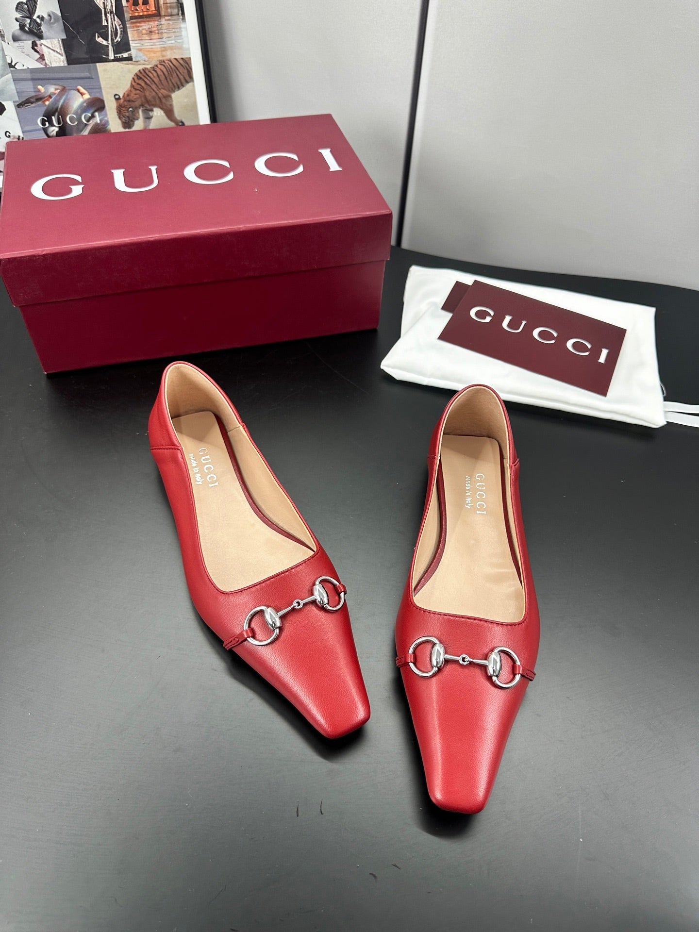 GG 26s Vittoria Ballerina Flats Red Sheepskin 688310