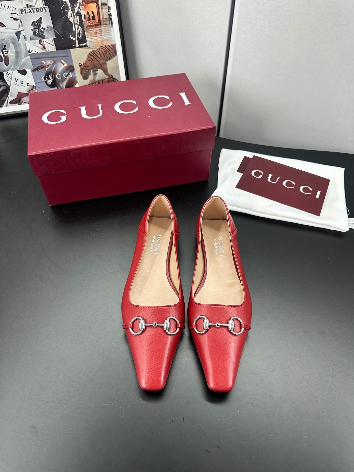 GG 26s Vittoria Ballerina Flats Red Sheepskin 688310