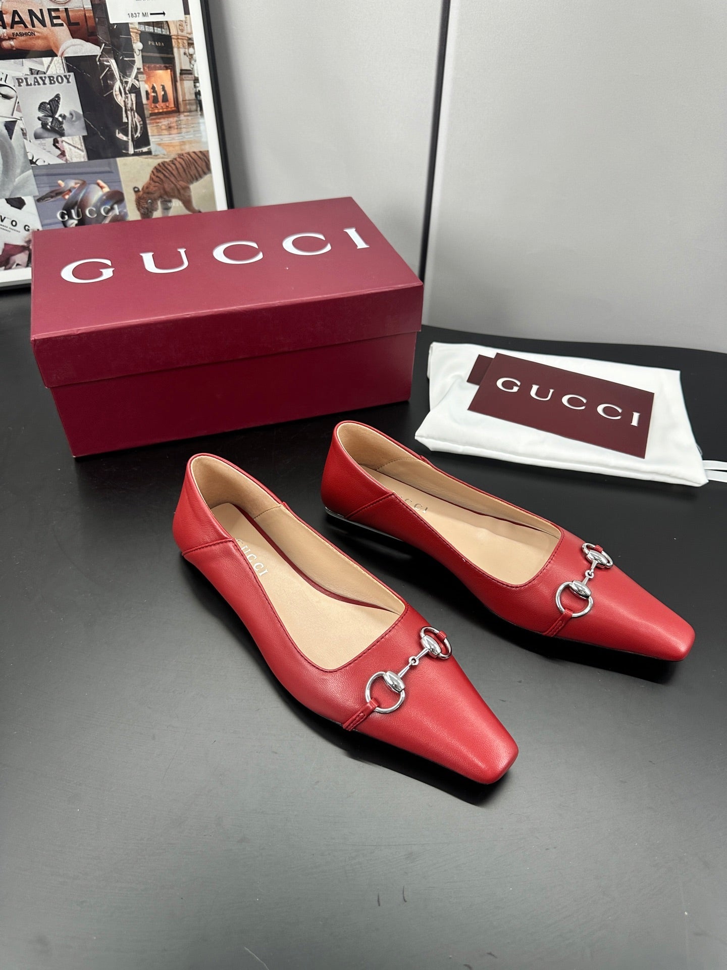 GG 26s Vittoria Ballerina Flats Red Sheepskin 688310
