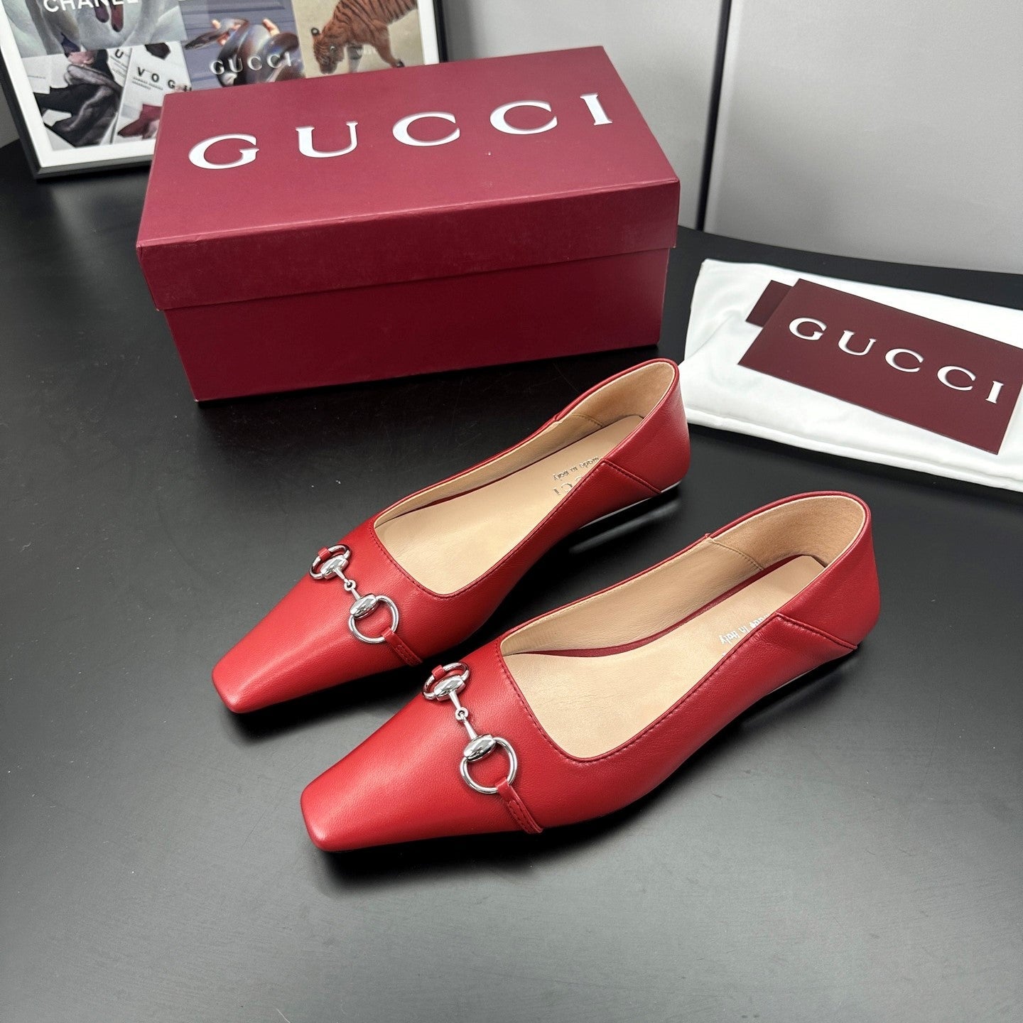 GG 26s Vittoria Ballerina Flats Red Sheepskin 688310