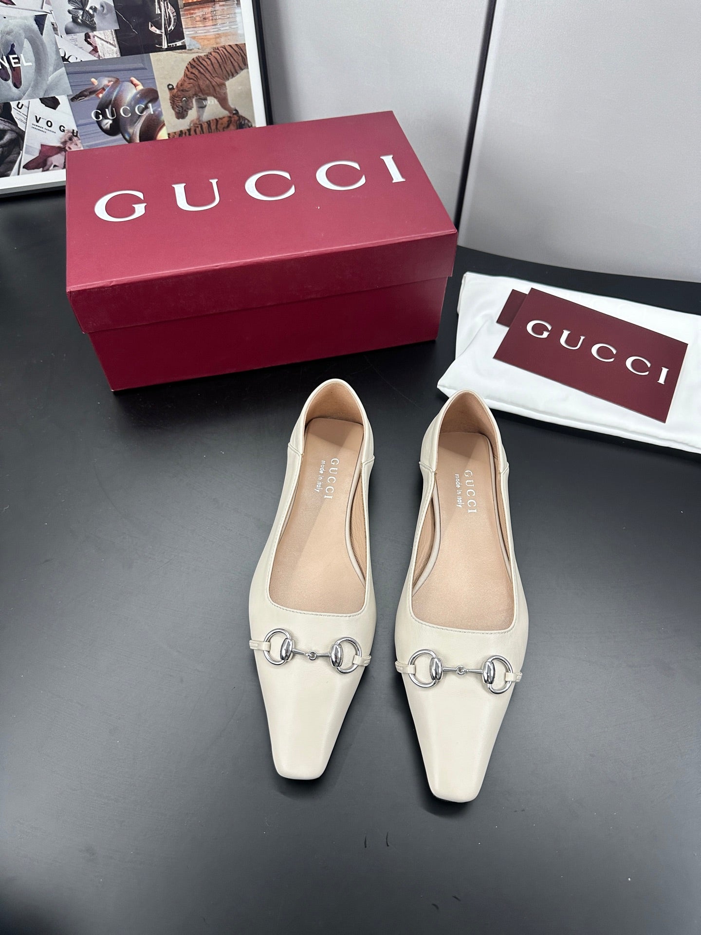 GG 26s Vittoria Ballerina Flats Ivory Sheepskin 688311